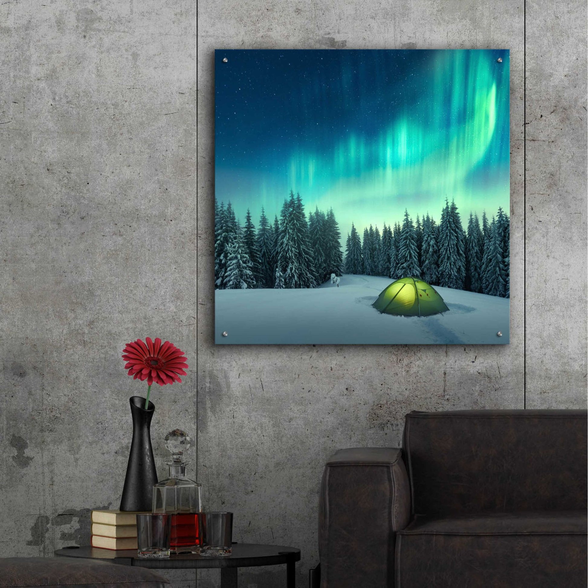 Epic Art 'Northern Lights In Winter Forest 1' by Epic Portfolio, Acrylic Glass Wall Art,36x36