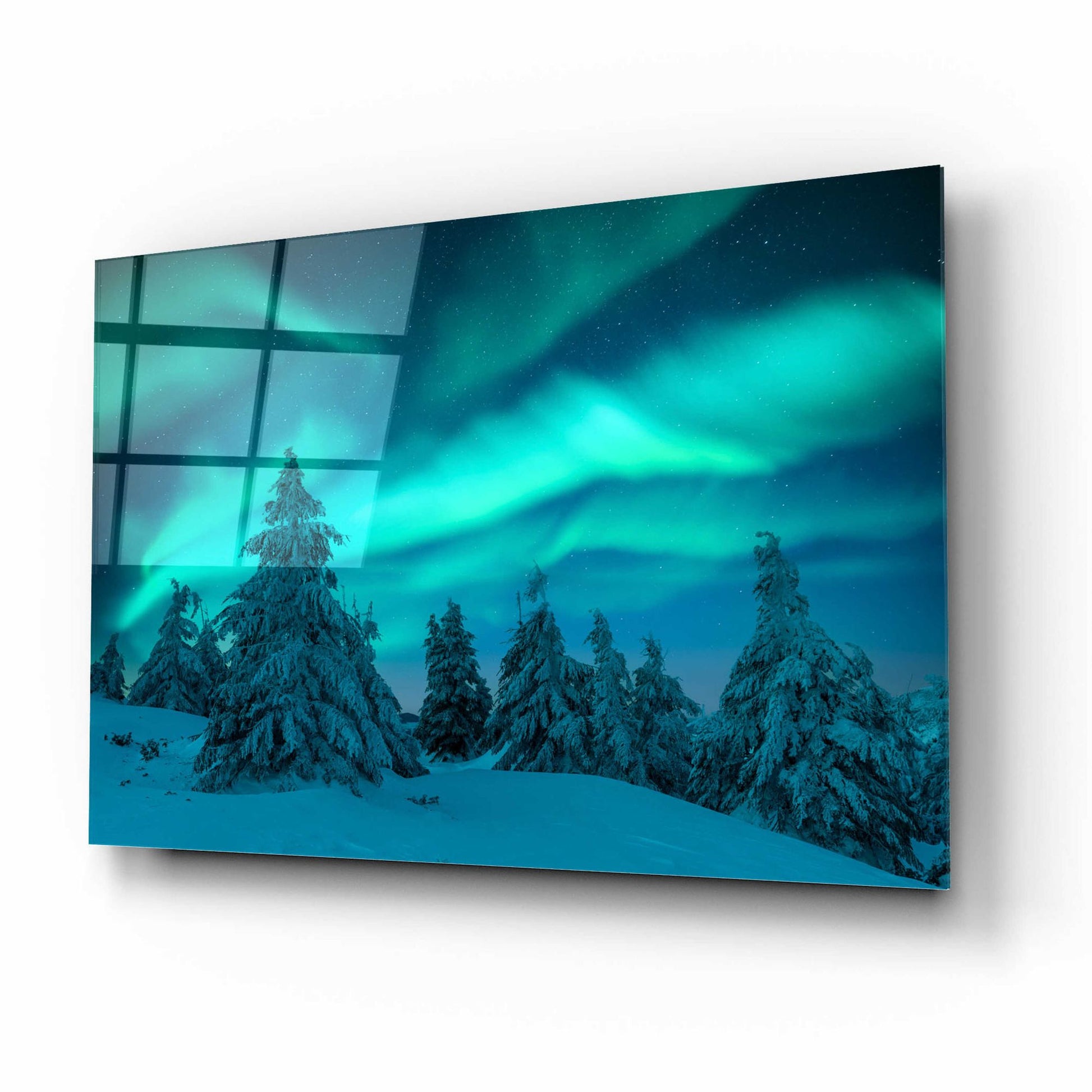 Epic Art 'Northern Lights In Winter Forest 2' by Epic Portfolio, Acrylic Glass Wall Art,16x12