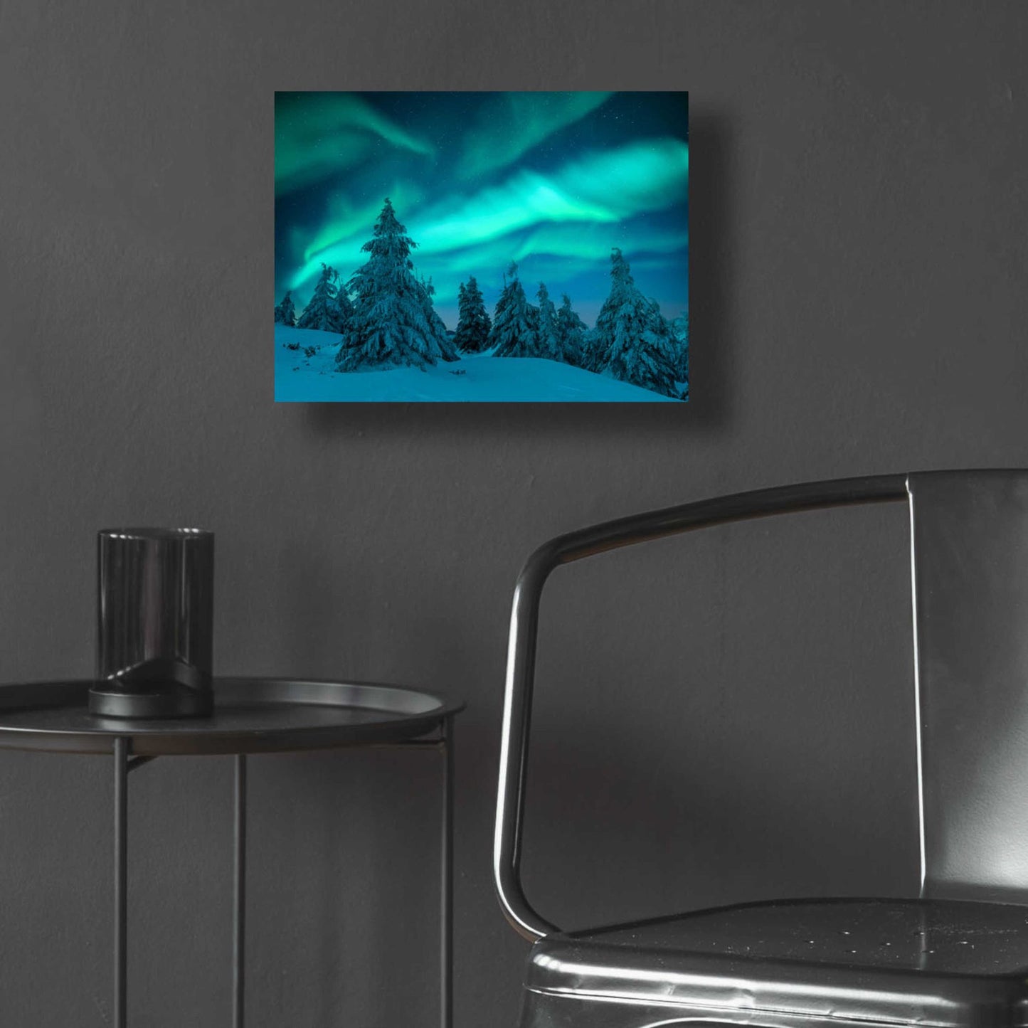 Epic Art 'Northern Lights In Winter Forest 2' by Epic Portfolio, Acrylic Glass Wall Art,16x12