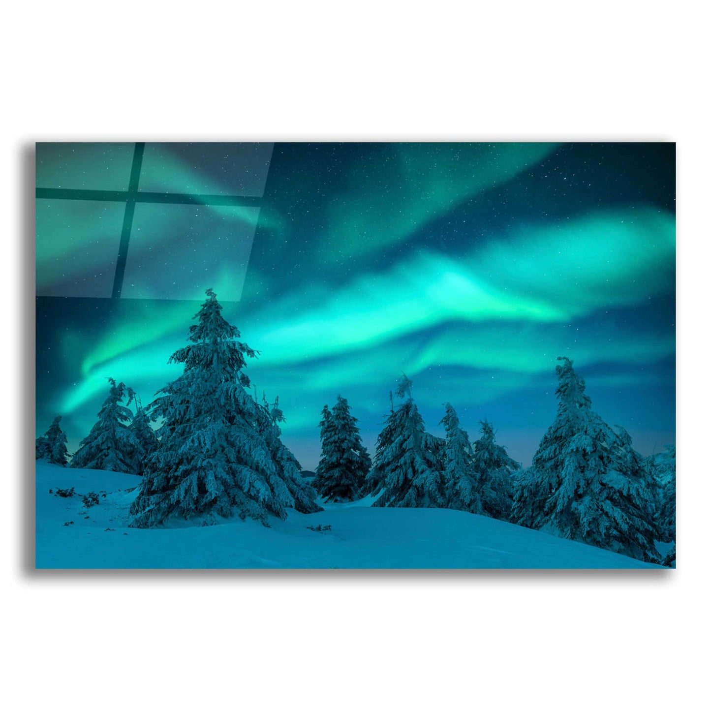 Epic Art 'Northern Lights In Winter Forest 2' by Epic Portfolio, Acrylic Glass Wall Art,16x12