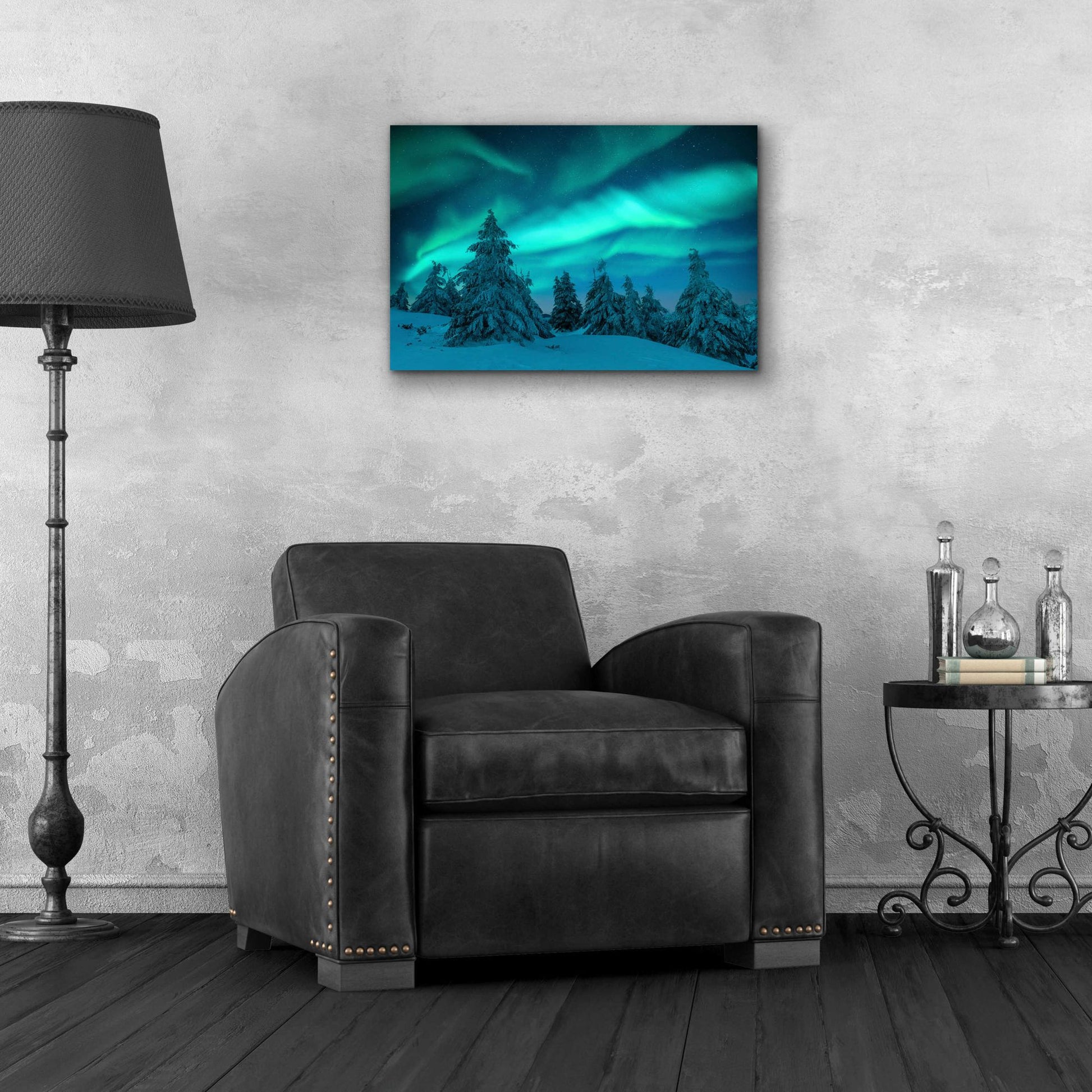 Epic Art 'Northern Lights In Winter Forest 2' by Epic Portfolio, Acrylic Glass Wall Art,24x16