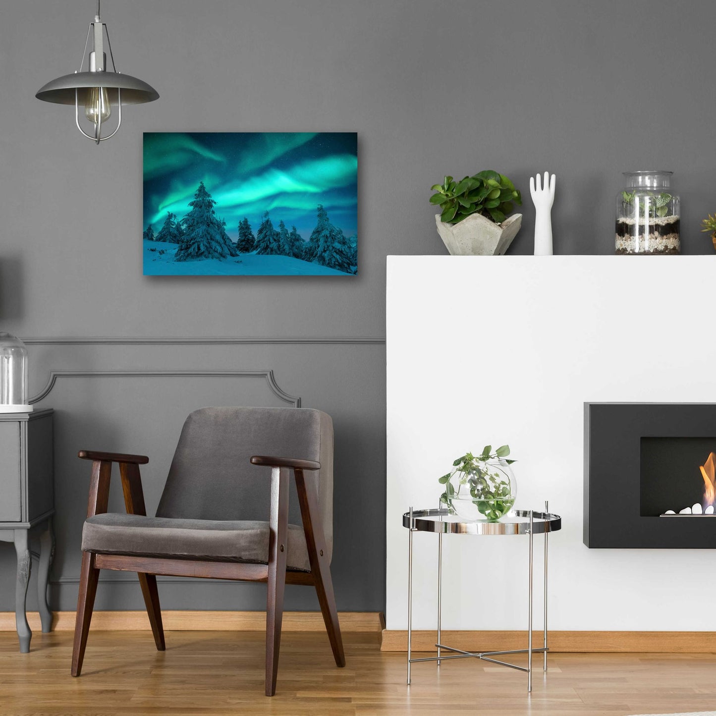 Epic Art 'Northern Lights In Winter Forest 2' by Epic Portfolio, Acrylic Glass Wall Art,24x16