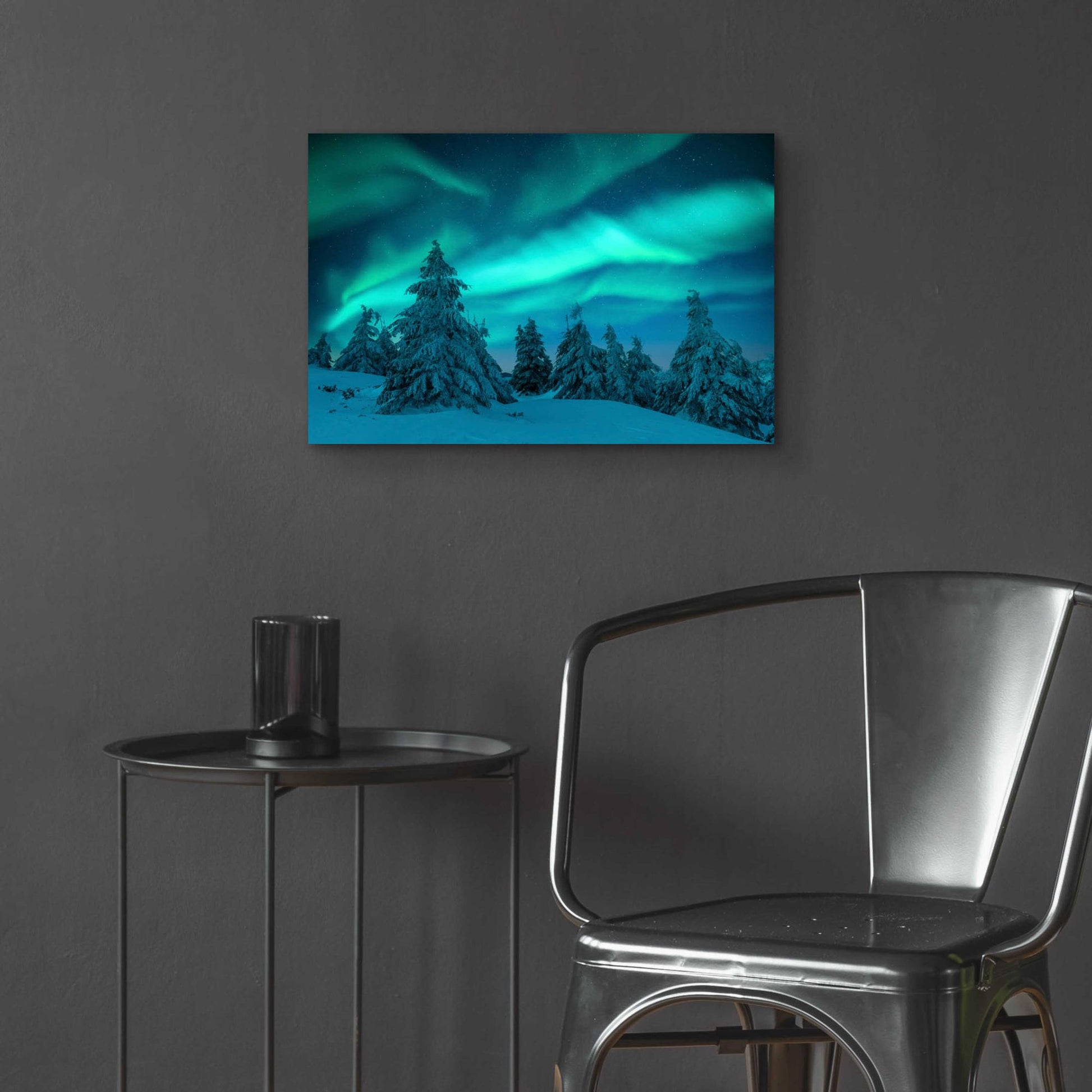 Epic Art 'Northern Lights In Winter Forest 2' by Epic Portfolio, Acrylic Glass Wall Art,24x16