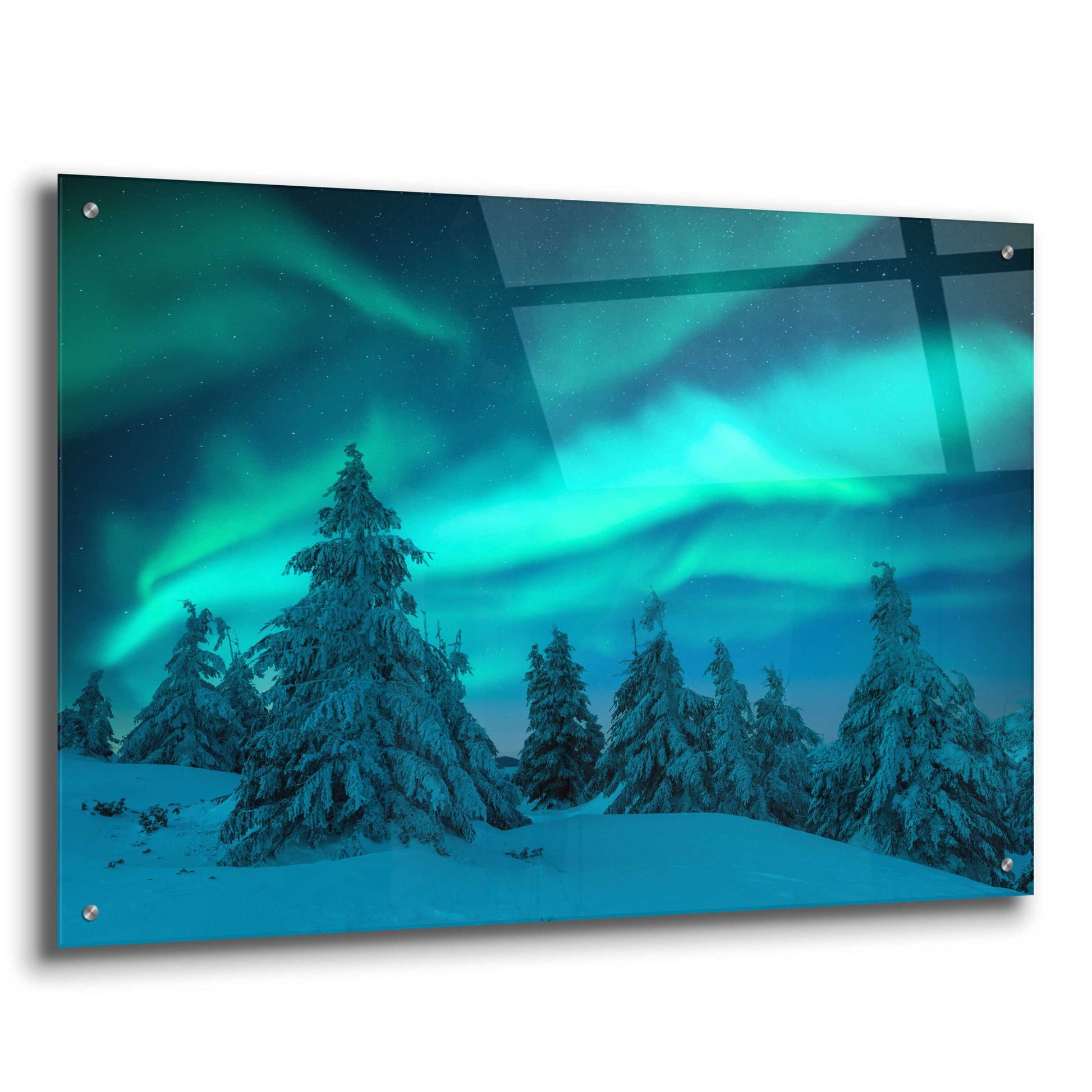 Epic Art 'Northern Lights In Winter Forest 2' by Epic Portfolio, Acrylic Glass Wall Art,36x24