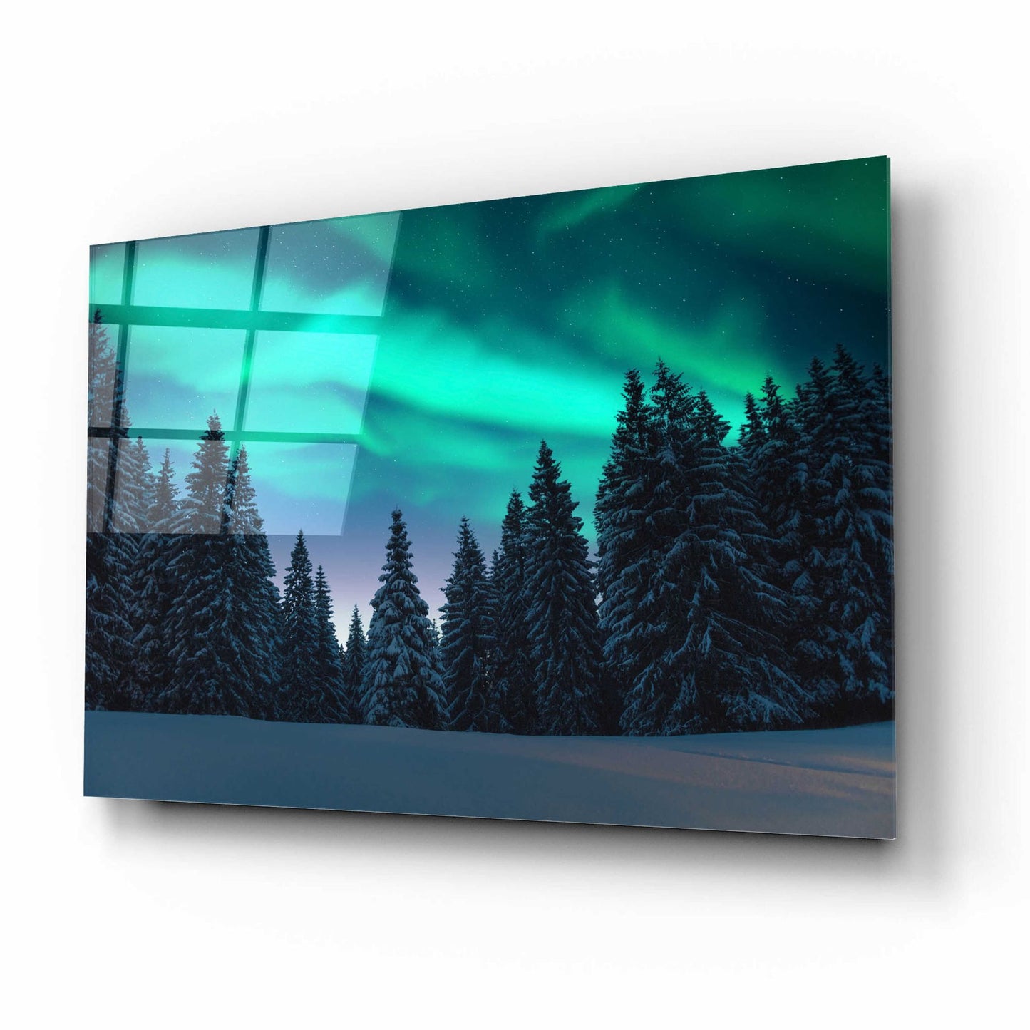 Epic Art 'Northern Lights In Winter Forest 3' by Epic Portfolio, Acrylic Glass Wall Art,16x12