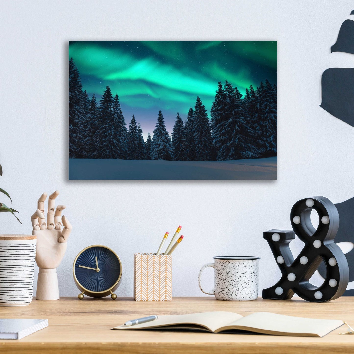 Epic Art 'Northern Lights In Winter Forest 3' by Epic Portfolio, Acrylic Glass Wall Art,16x12