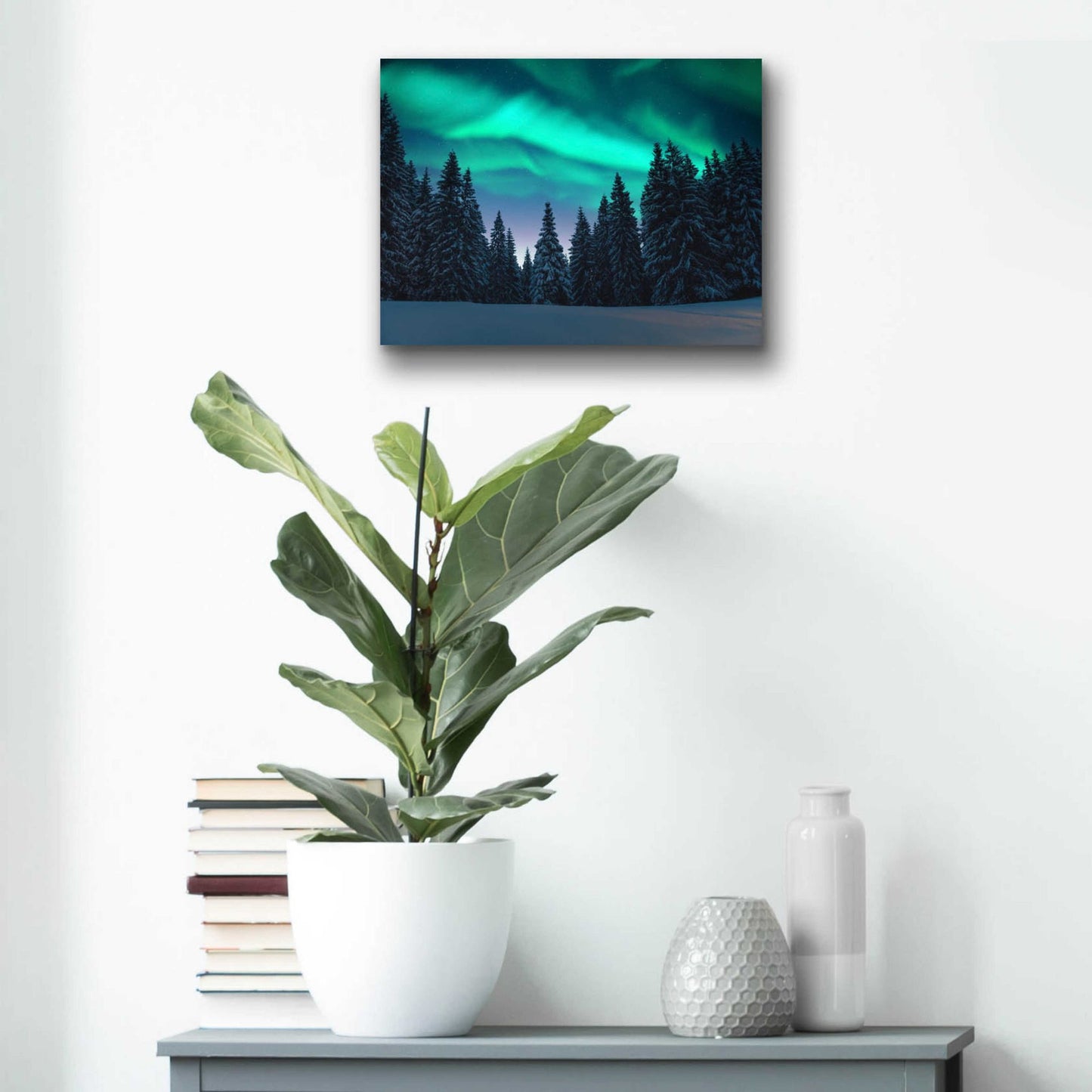 Epic Art 'Northern Lights In Winter Forest 3' by Epic Portfolio, Acrylic Glass Wall Art,16x12