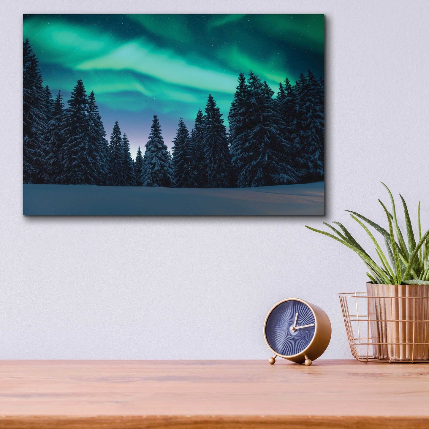 Epic Art 'Northern Lights In Winter Forest 3' by Epic Portfolio, Acrylic Glass Wall Art,16x12