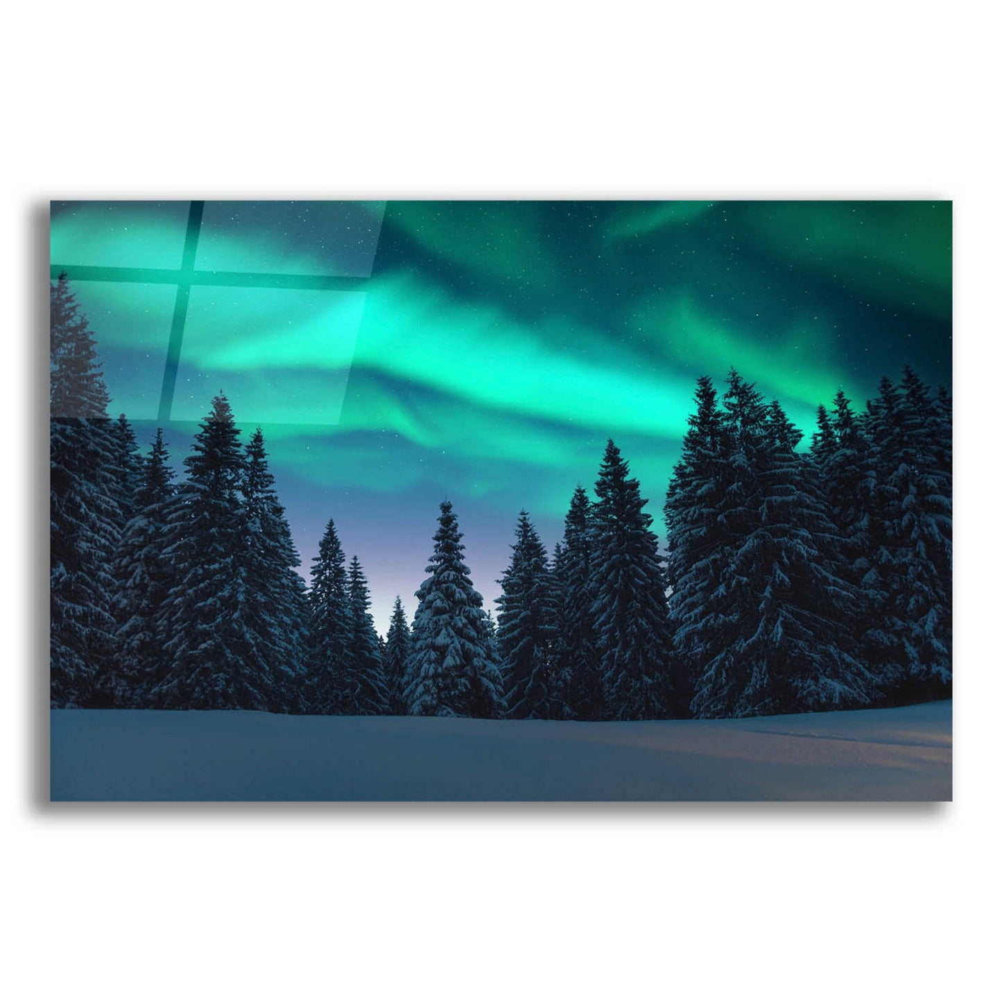 Epic Art 'Northern Lights In Winter Forest 3' by Epic Portfolio, Acrylic Glass Wall Art,16x12