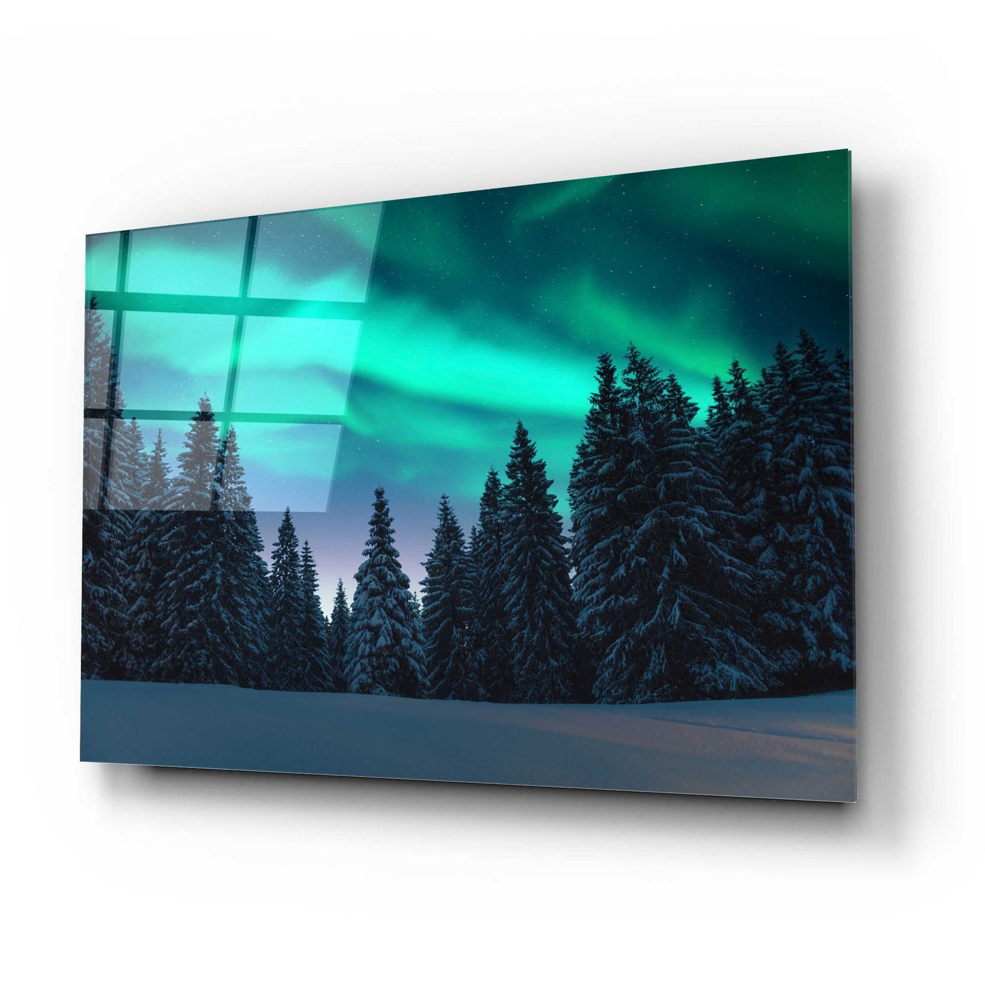 Epic Art 'Northern Lights In Winter Forest 3' by Epic Portfolio, Acrylic Glass Wall Art,24x16