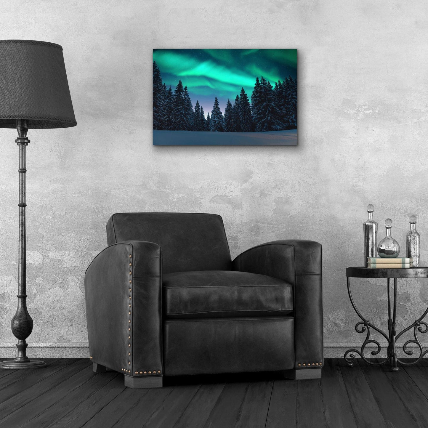 Epic Art 'Northern Lights In Winter Forest 3' by Epic Portfolio, Acrylic Glass Wall Art,24x16