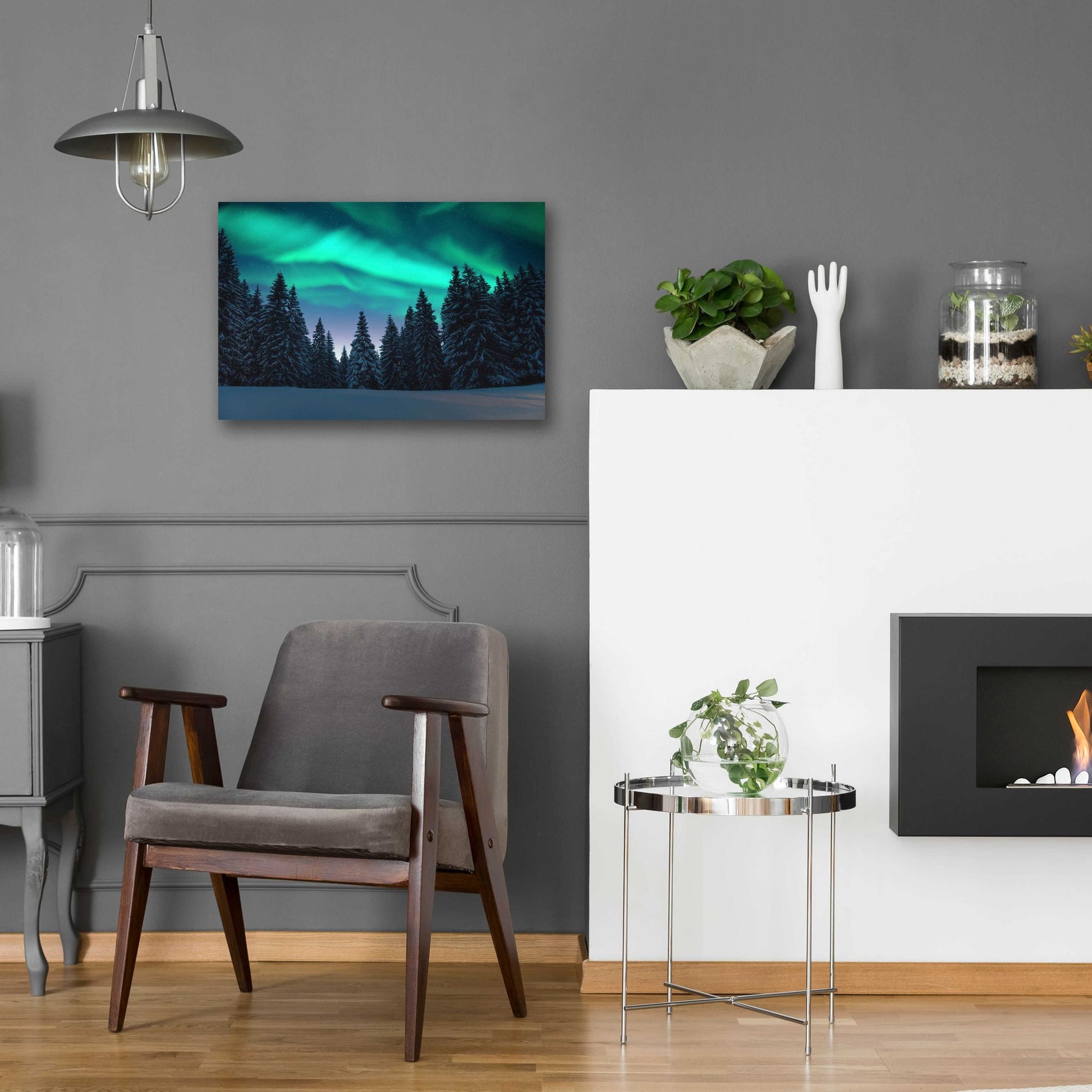 Epic Art 'Northern Lights In Winter Forest 3' by Epic Portfolio, Acrylic Glass Wall Art,24x16