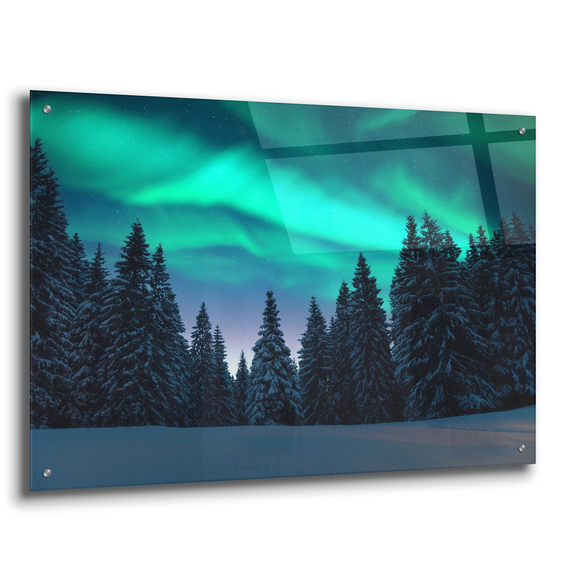 Epic Art 'Northern Lights In Winter Forest 3' by Epic Portfolio, Acrylic Glass Wall Art,36x24