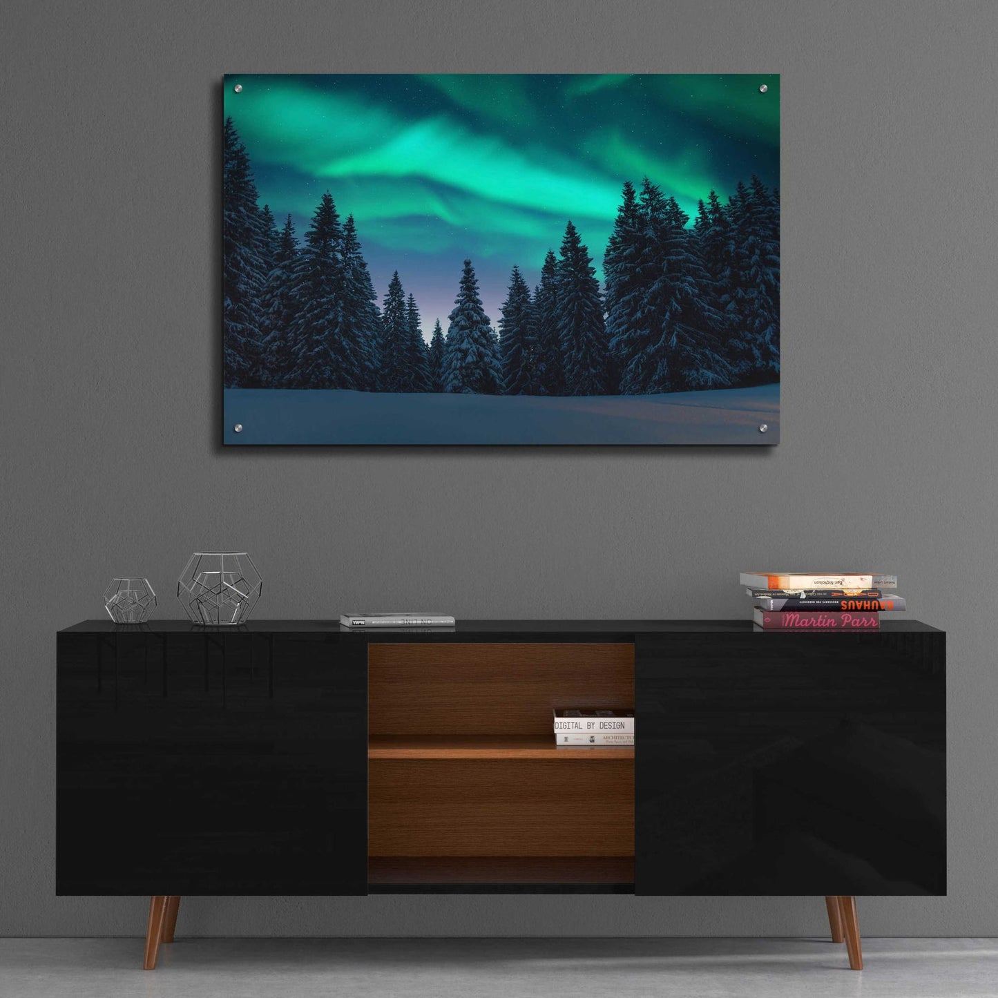 Epic Art 'Northern Lights In Winter Forest 3' by Epic Portfolio, Acrylic Glass Wall Art,36x24