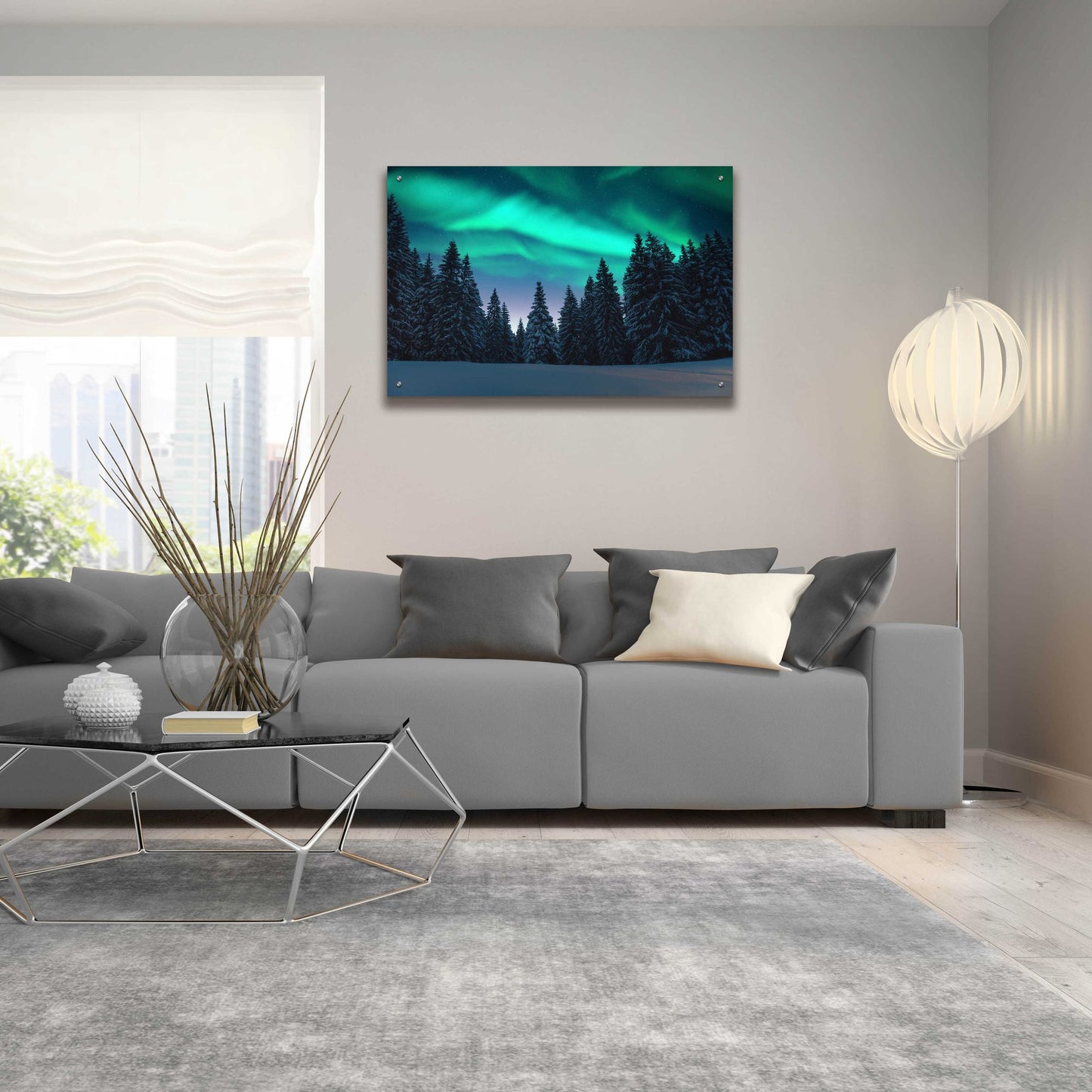 Epic Art 'Northern Lights In Winter Forest 3' by Epic Portfolio, Acrylic Glass Wall Art,36x24