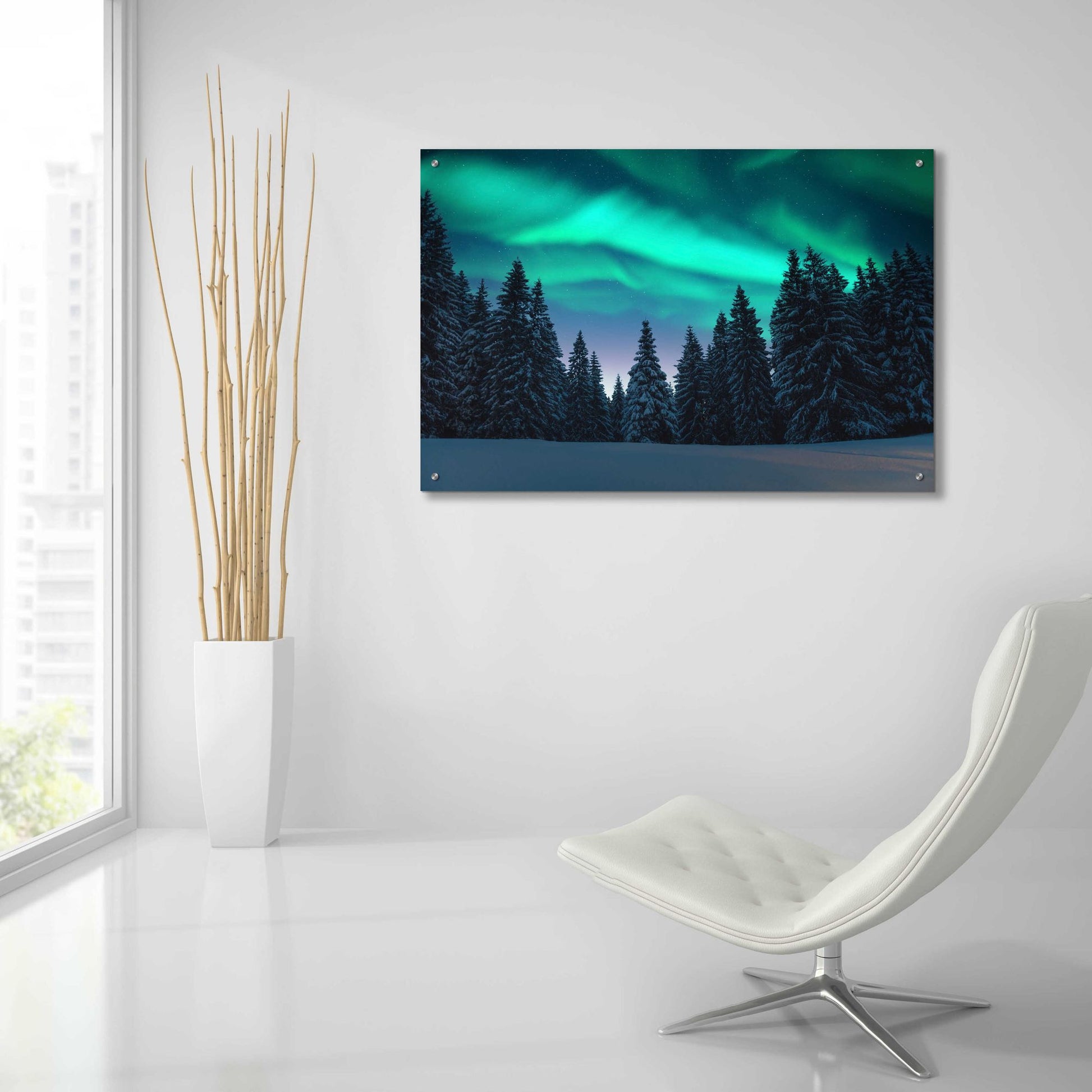 Epic Art 'Northern Lights In Winter Forest 3' by Epic Portfolio, Acrylic Glass Wall Art,36x24