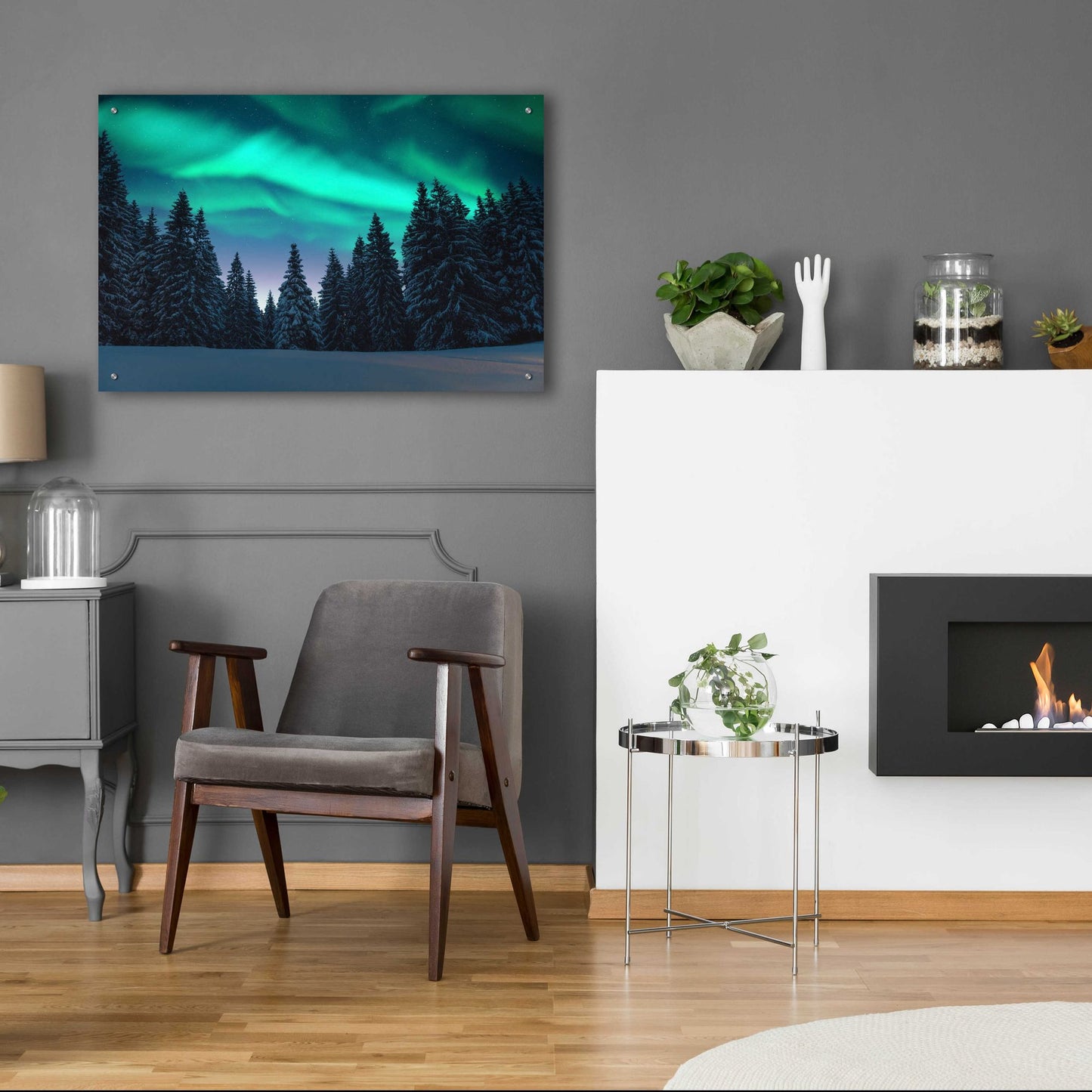 Epic Art 'Northern Lights In Winter Forest 3' by Epic Portfolio, Acrylic Glass Wall Art,36x24