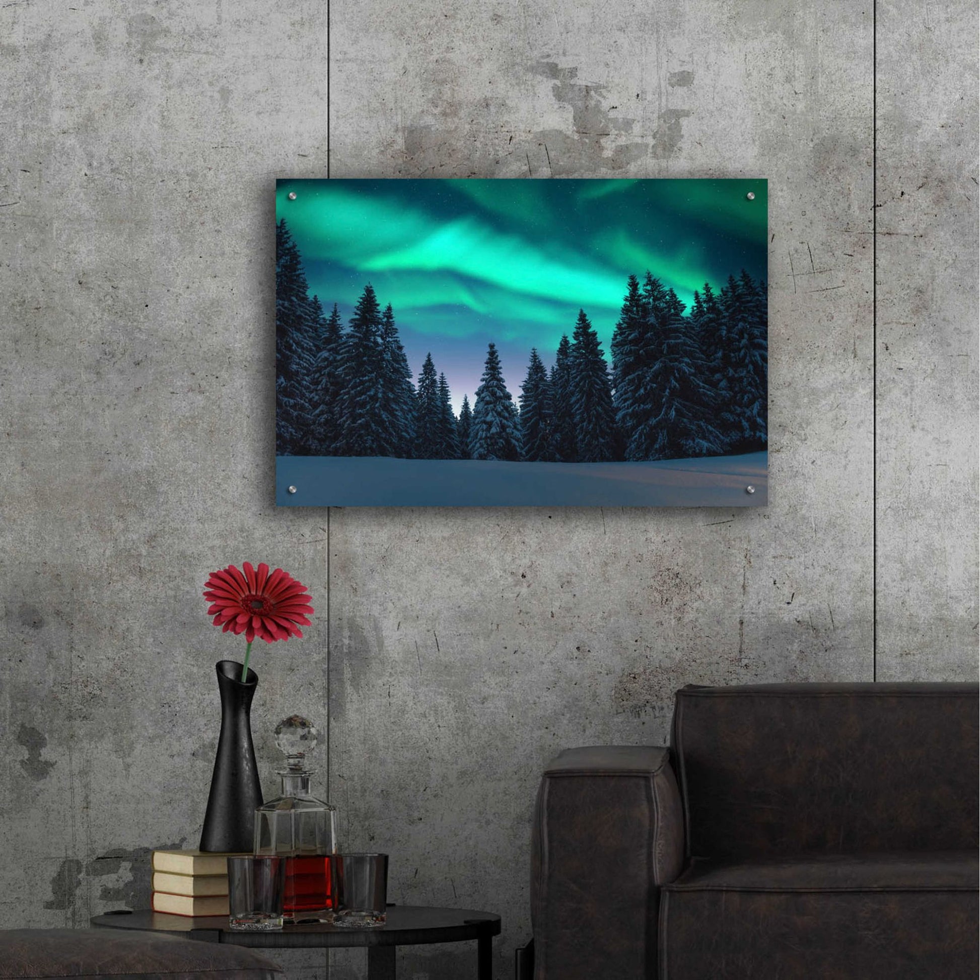 Epic Art 'Northern Lights In Winter Forest 3' by Epic Portfolio, Acrylic Glass Wall Art,36x24