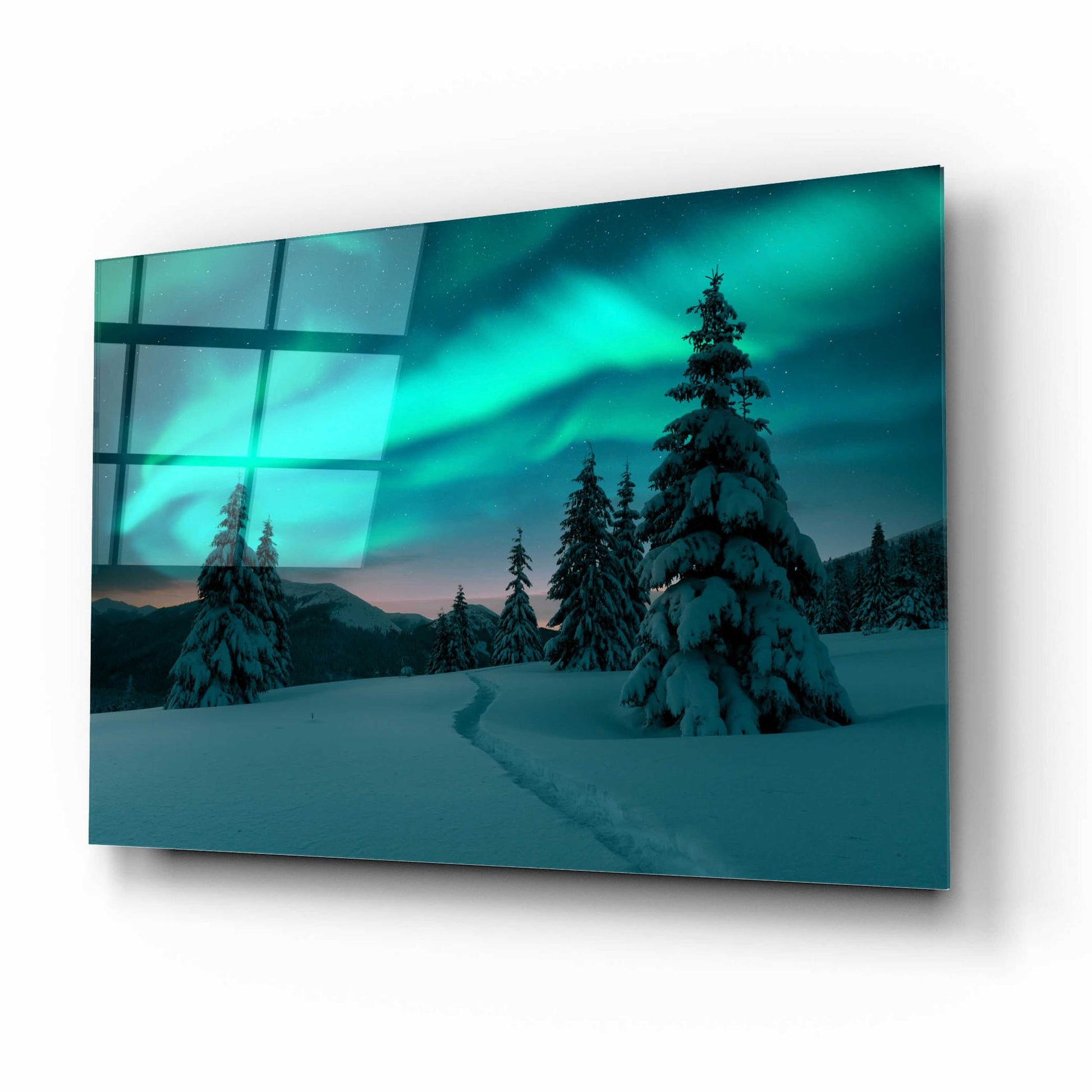 Epic Art 'Northern Lights In Winter Forest 4' by Epic Portfolio, Acrylic Glass Wall Art,16x12