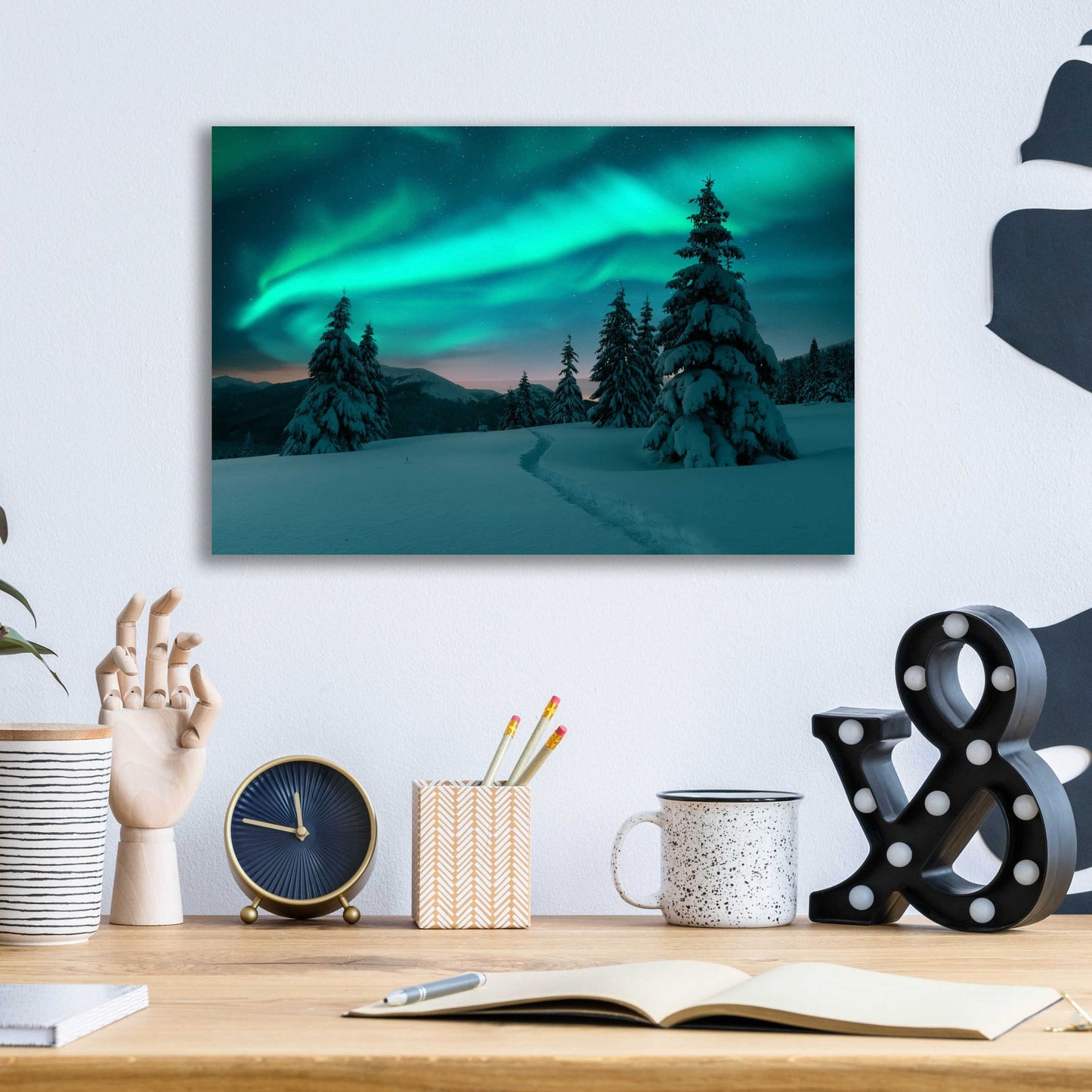 Epic Art 'Northern Lights In Winter Forest 4' by Epic Portfolio, Acrylic Glass Wall Art,16x12