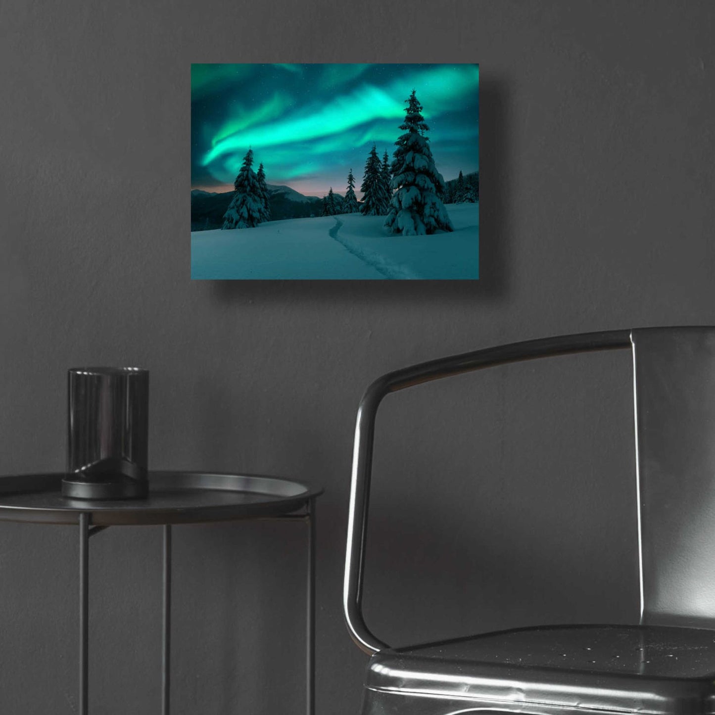 Epic Art 'Northern Lights In Winter Forest 4' by Epic Portfolio, Acrylic Glass Wall Art,16x12