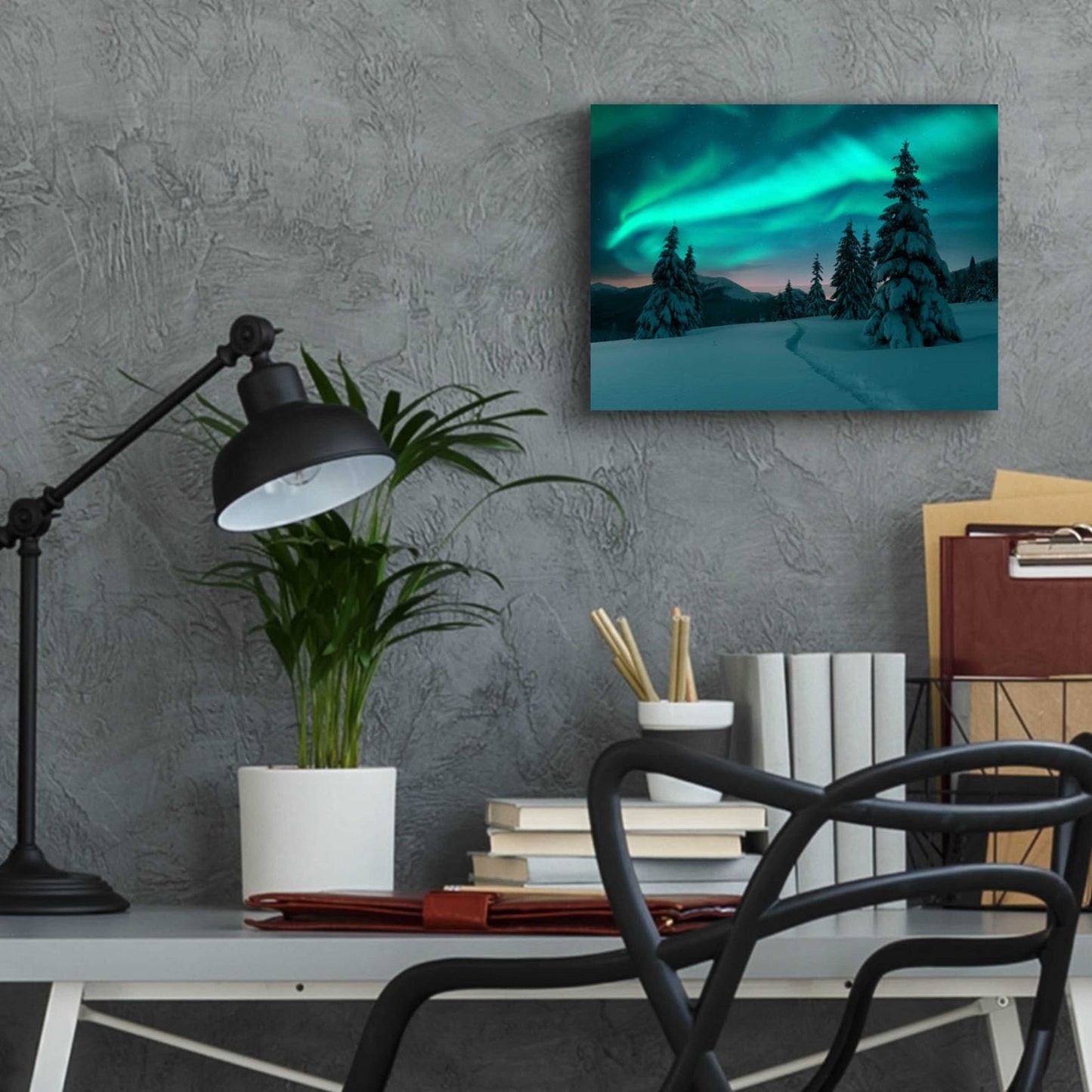 Epic Art 'Northern Lights In Winter Forest 4' by Epic Portfolio, Acrylic Glass Wall Art,16x12