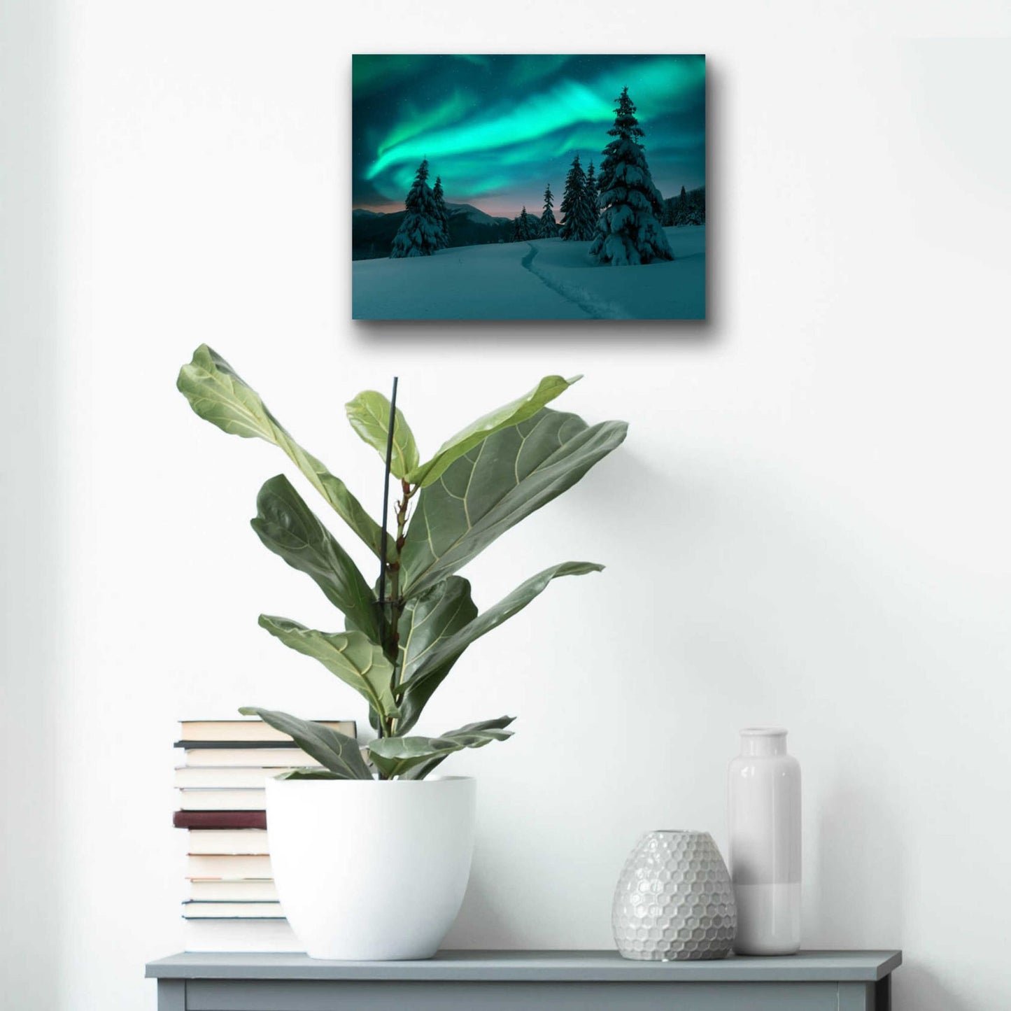 Epic Art 'Northern Lights In Winter Forest 4' by Epic Portfolio, Acrylic Glass Wall Art,16x12