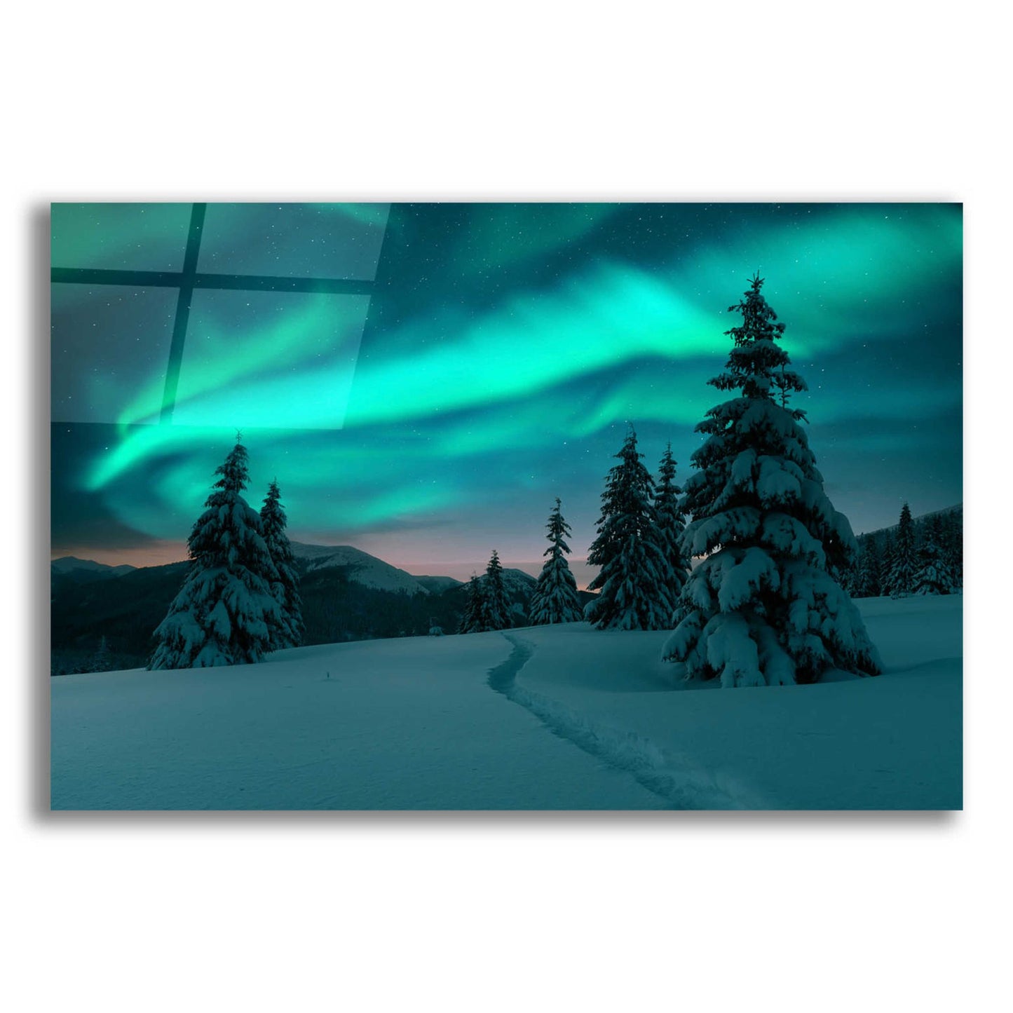 Epic Art 'Northern Lights In Winter Forest 4' by Epic Portfolio, Acrylic Glass Wall Art,16x12