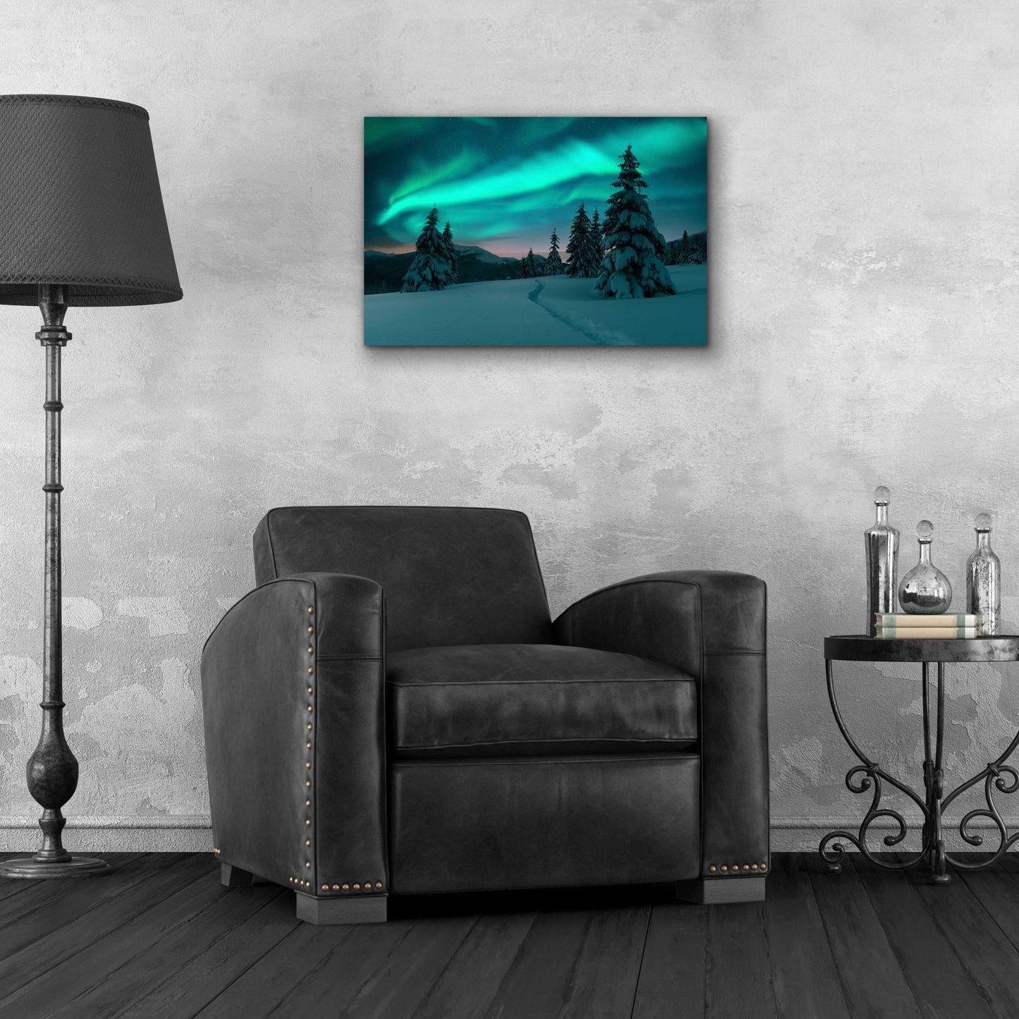 Epic Art 'Northern Lights In Winter Forest 4' by Epic Portfolio, Acrylic Glass Wall Art,24x16