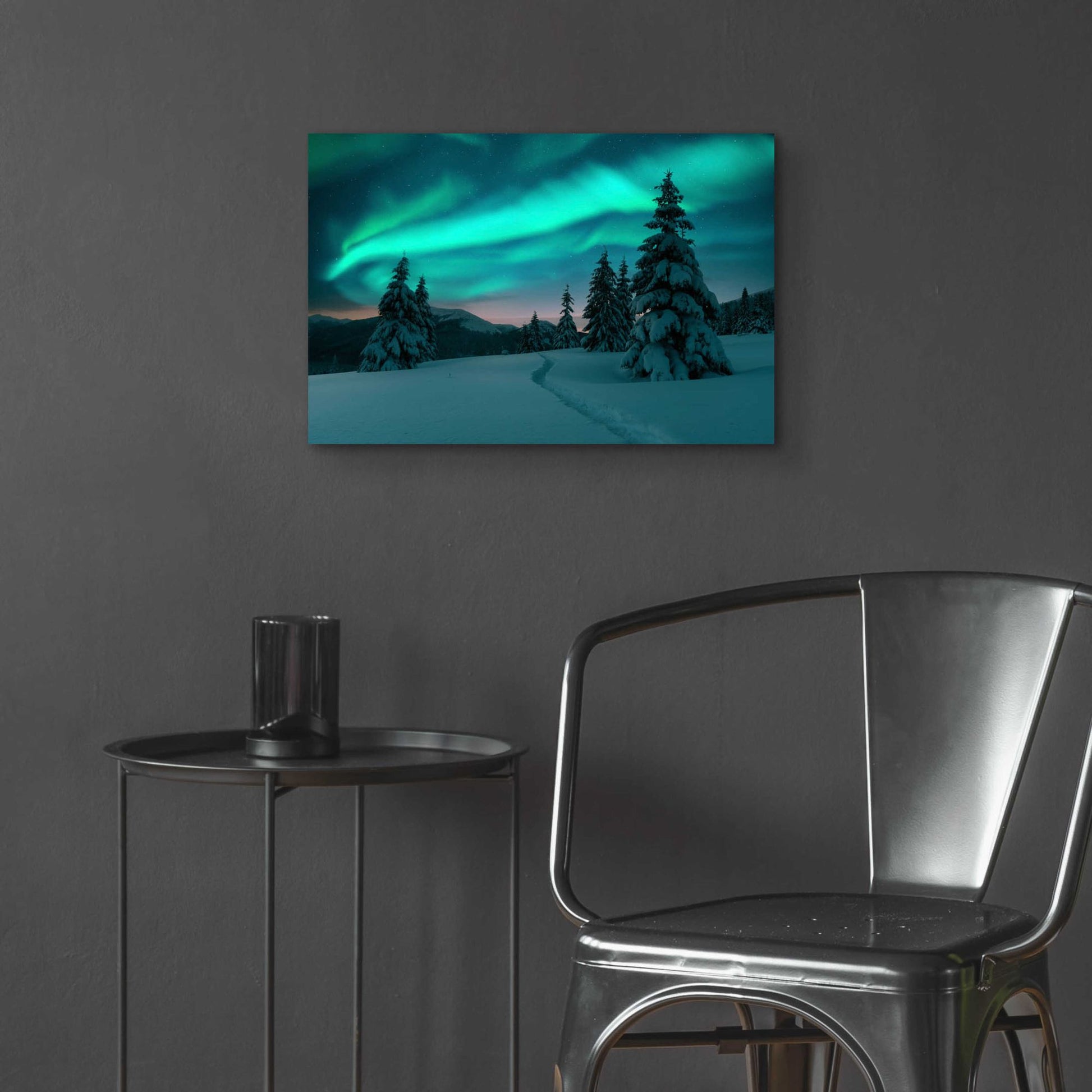 Epic Art 'Northern Lights In Winter Forest 4' by Epic Portfolio, Acrylic Glass Wall Art,24x16