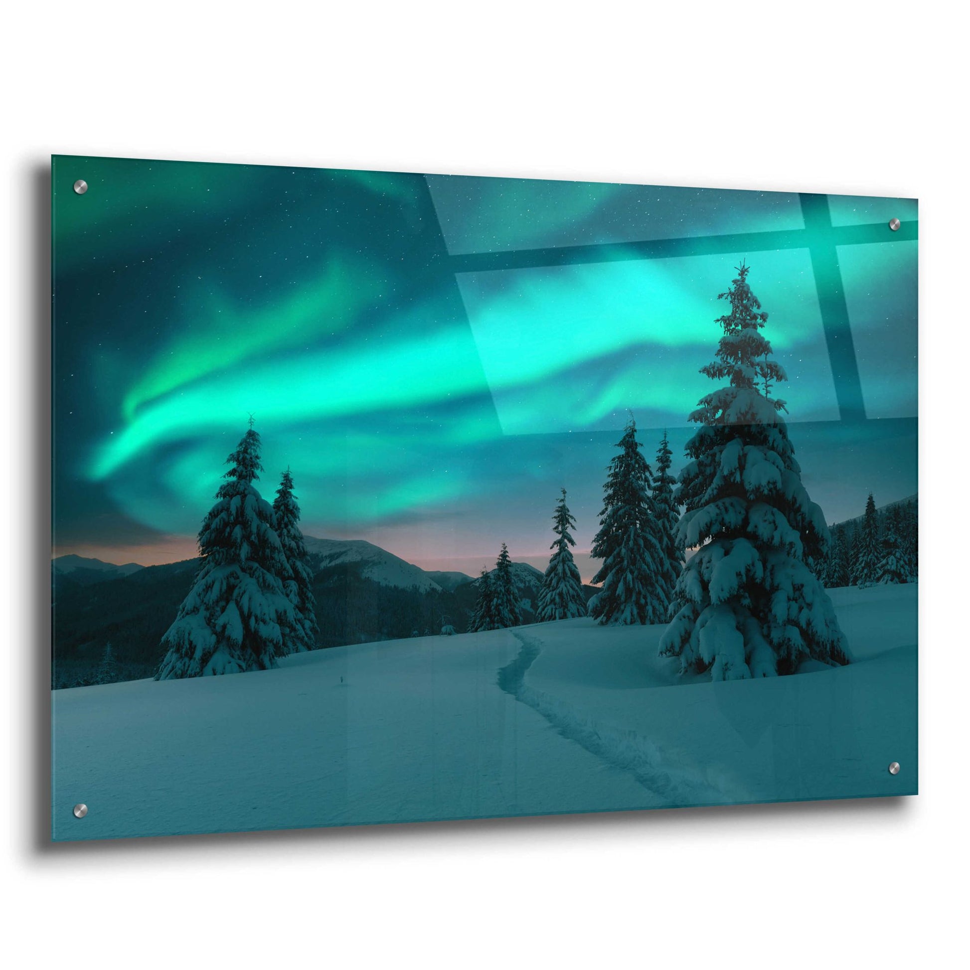 Epic Art 'Northern Lights In Winter Forest 4' by Epic Portfolio, Acrylic Glass Wall Art,36x24