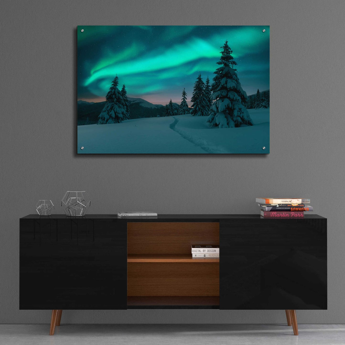 Epic Art 'Northern Lights In Winter Forest 4' by Epic Portfolio, Acrylic Glass Wall Art,36x24