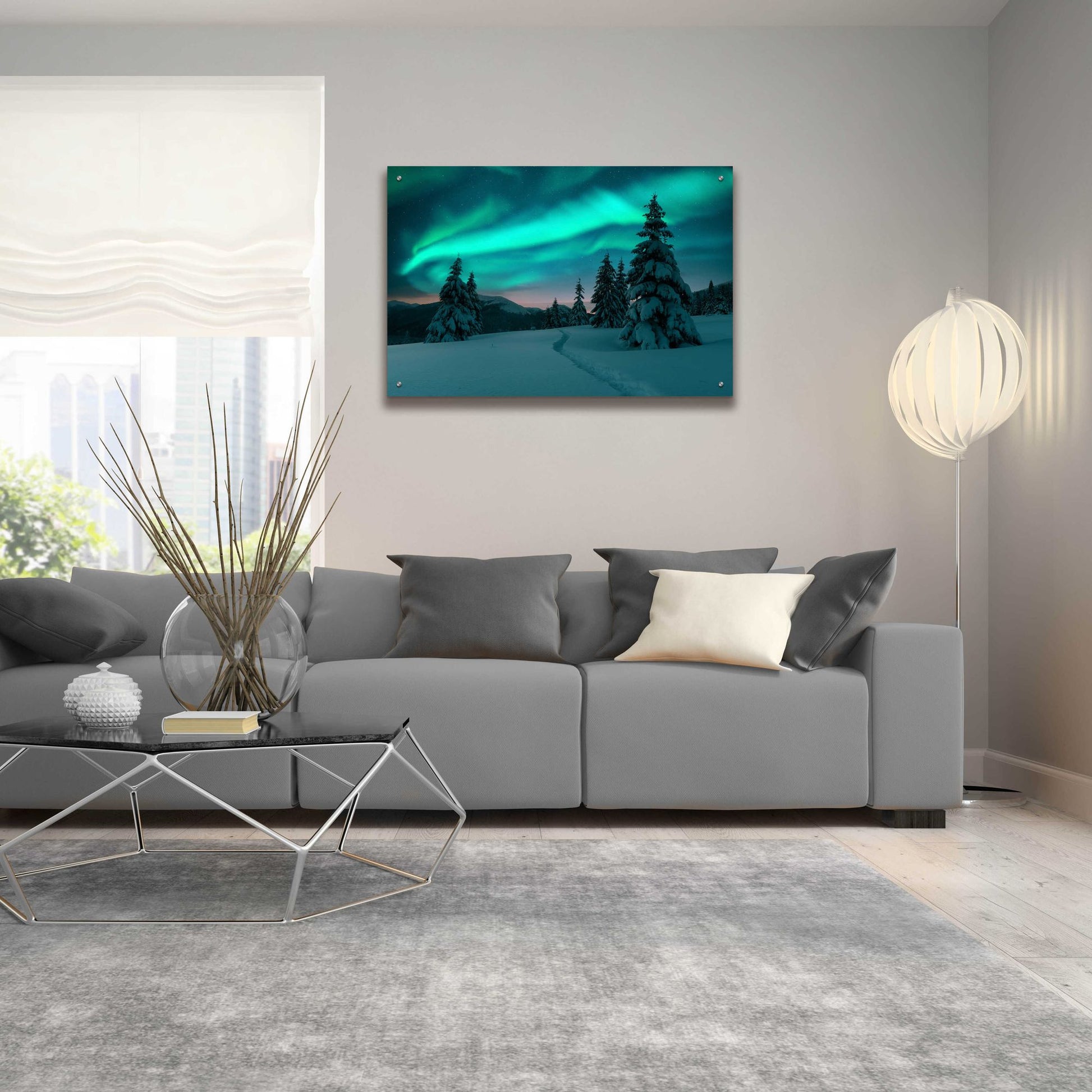 Epic Art 'Northern Lights In Winter Forest 4' by Epic Portfolio, Acrylic Glass Wall Art,36x24