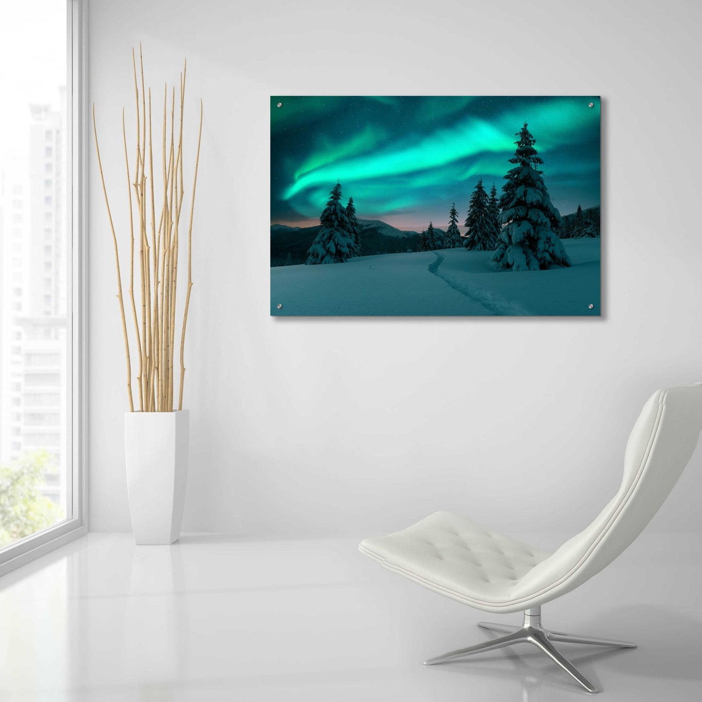 Epic Art 'Northern Lights In Winter Forest 4' by Epic Portfolio, Acrylic Glass Wall Art,36x24