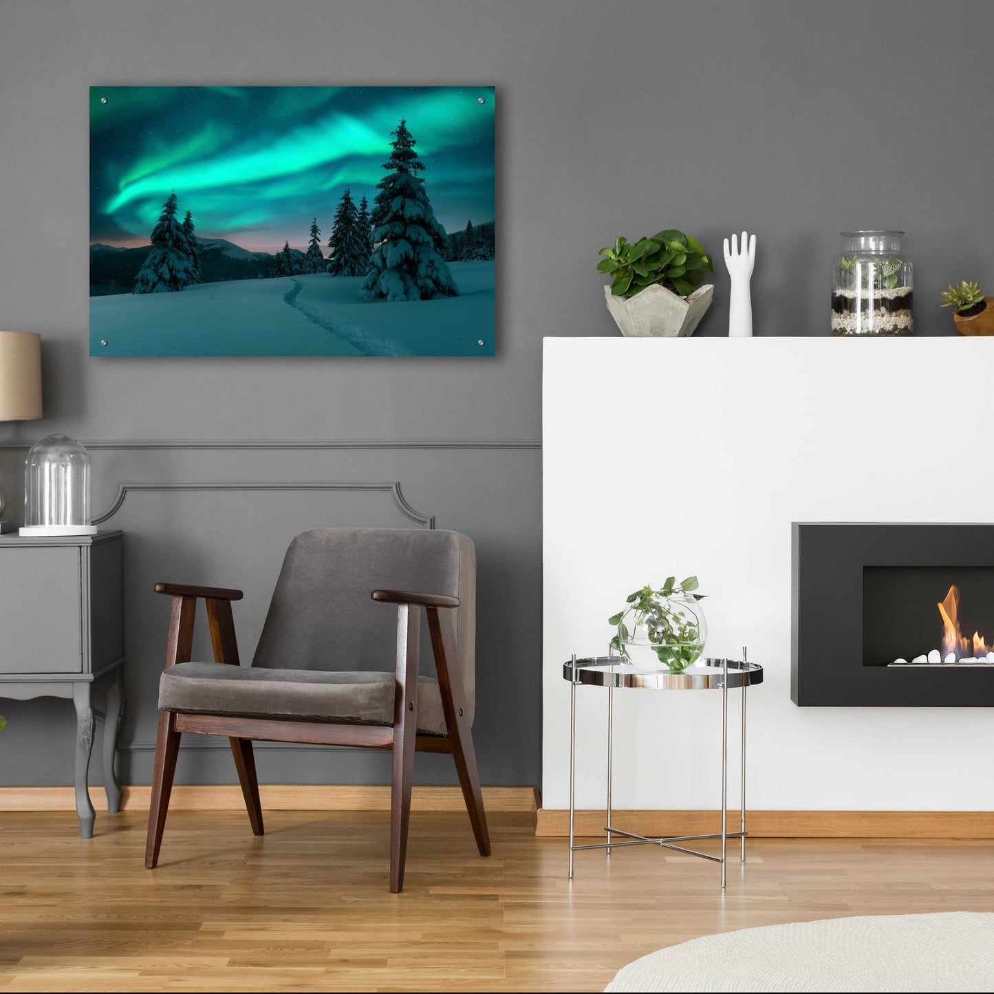 Epic Art 'Northern Lights In Winter Forest 4' by Epic Portfolio, Acrylic Glass Wall Art,36x24