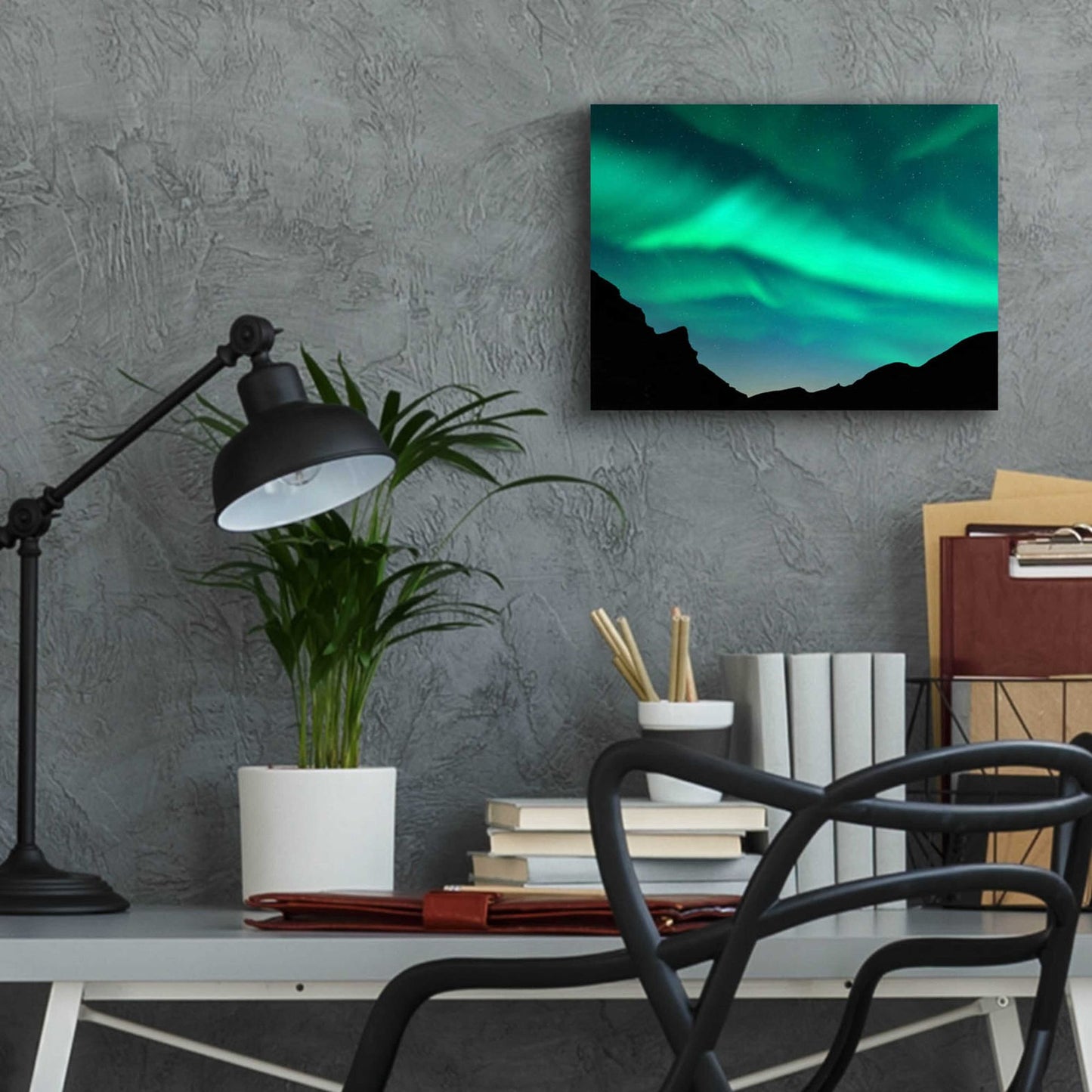 Epic Art 'Northern Lights In Winter Mountains' by Epic Portfolio, Acrylic Glass Wall Art,16x12