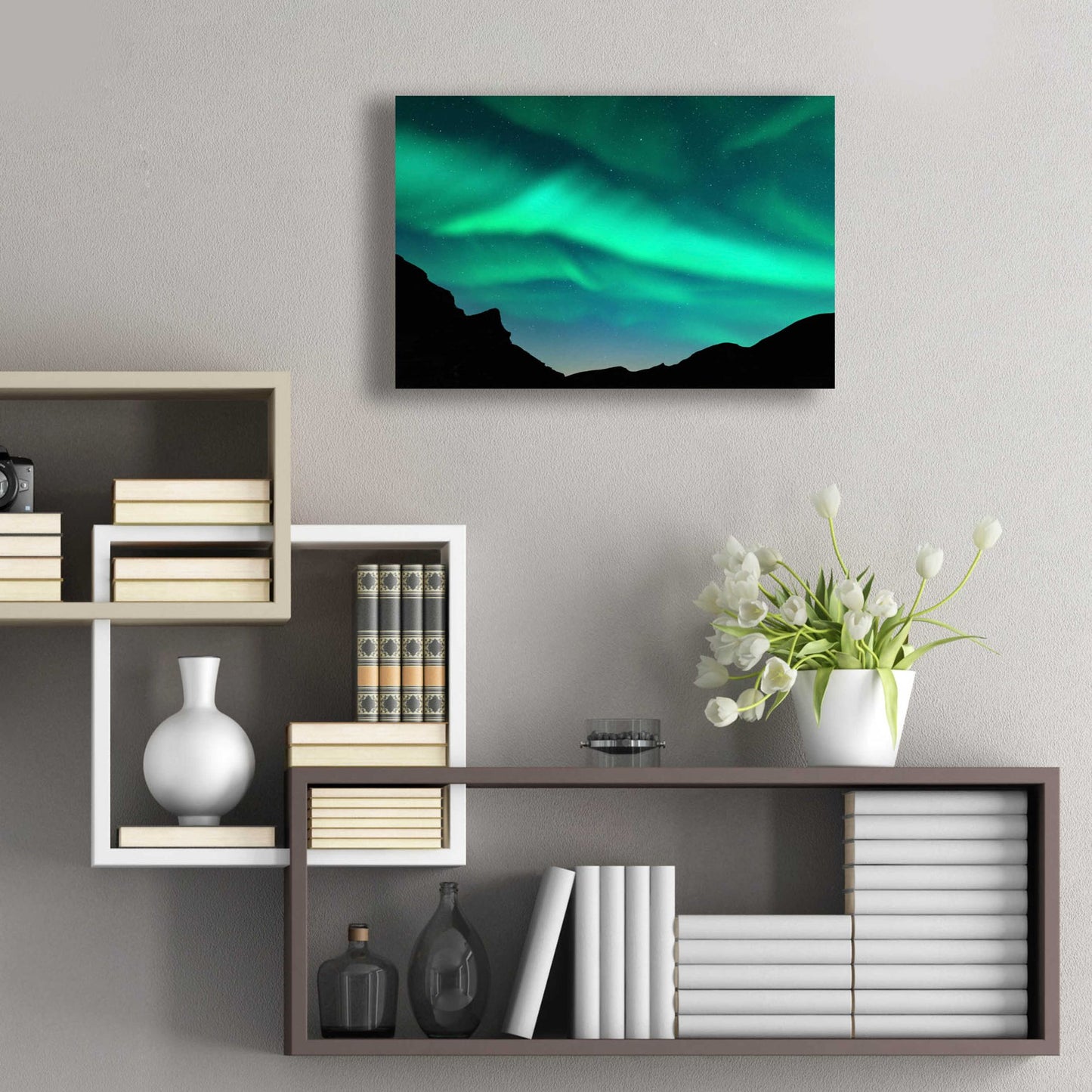 Epic Art 'Northern Lights In Winter Mountains' by Epic Portfolio, Acrylic Glass Wall Art,24x16