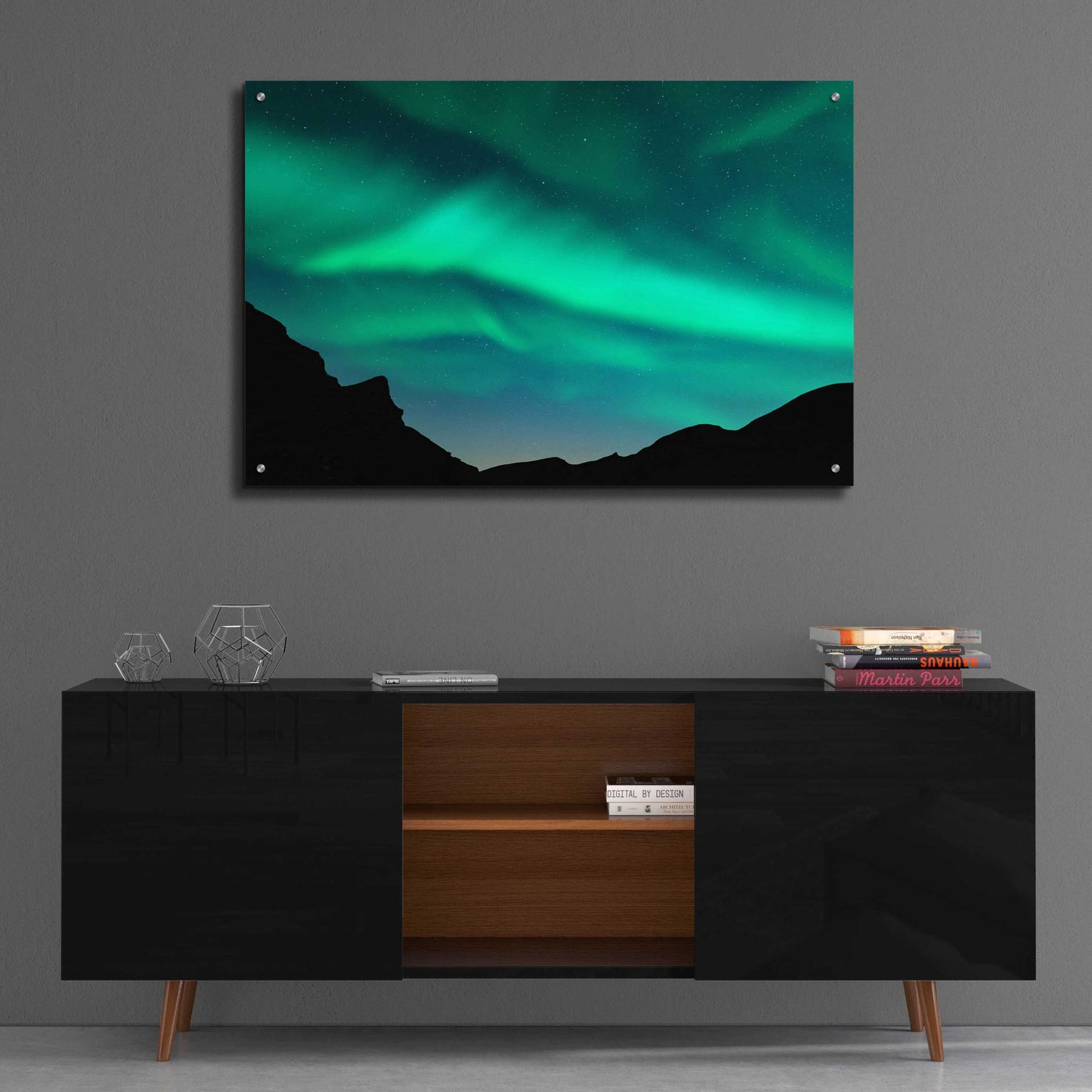 Epic Art 'Northern Lights In Winter Mountains' by Epic Portfolio, Acrylic Glass Wall Art,36x24