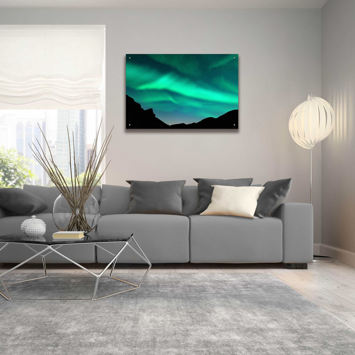 Epic Art 'Northern Lights In Winter Mountains' by Epic Portfolio, Acrylic Glass Wall Art,36x24