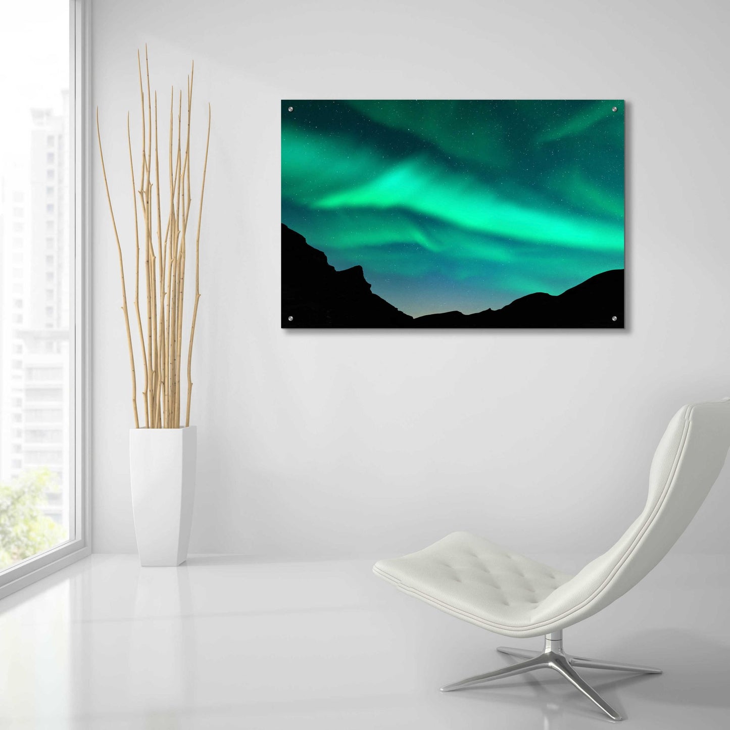 Epic Art 'Northern Lights In Winter Mountains' by Epic Portfolio, Acrylic Glass Wall Art,36x24