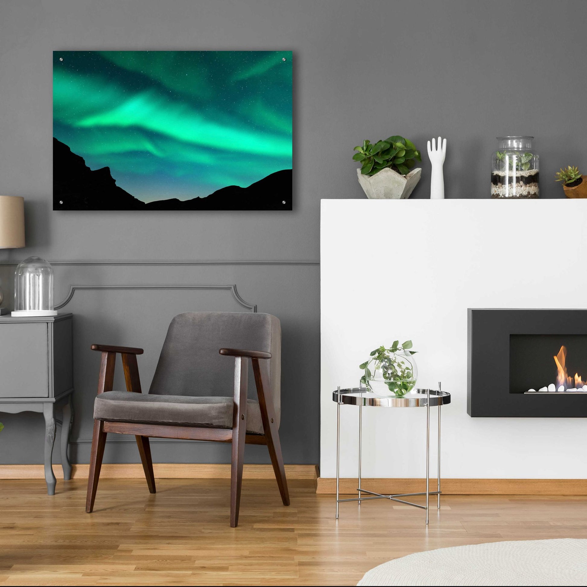 Epic Art 'Northern Lights In Winter Mountains' by Epic Portfolio, Acrylic Glass Wall Art,36x24