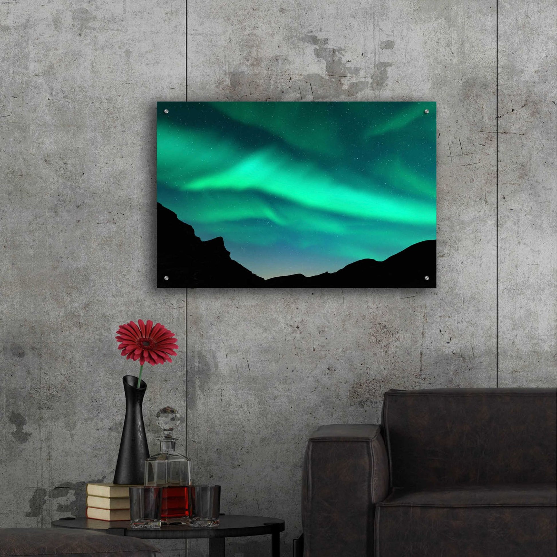 Epic Art 'Northern Lights In Winter Mountains' by Epic Portfolio, Acrylic Glass Wall Art,36x24