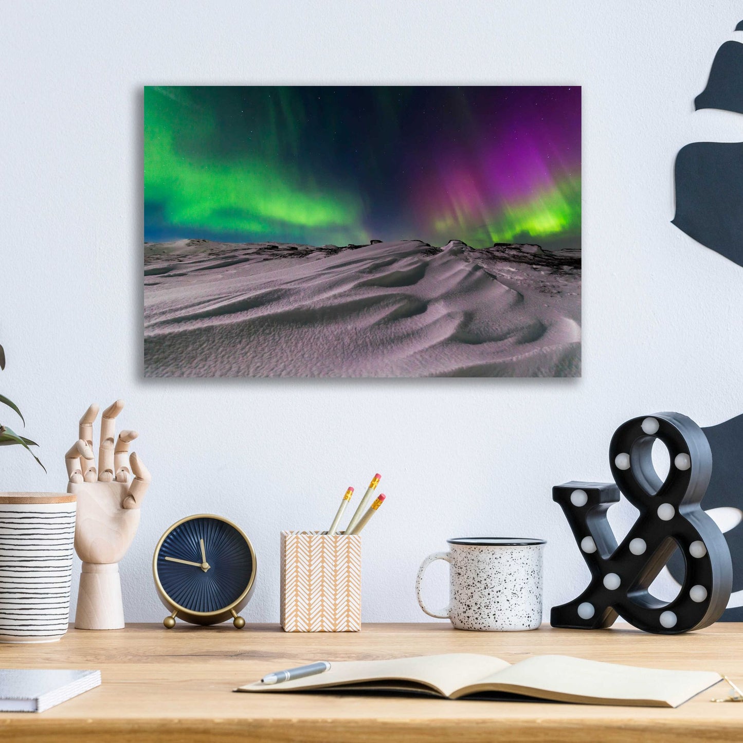 Epic Art 'Northern Lights On The Arctic Ocean Shore 1' by Epic Portfolio, Acrylic Glass Wall Art,16x12