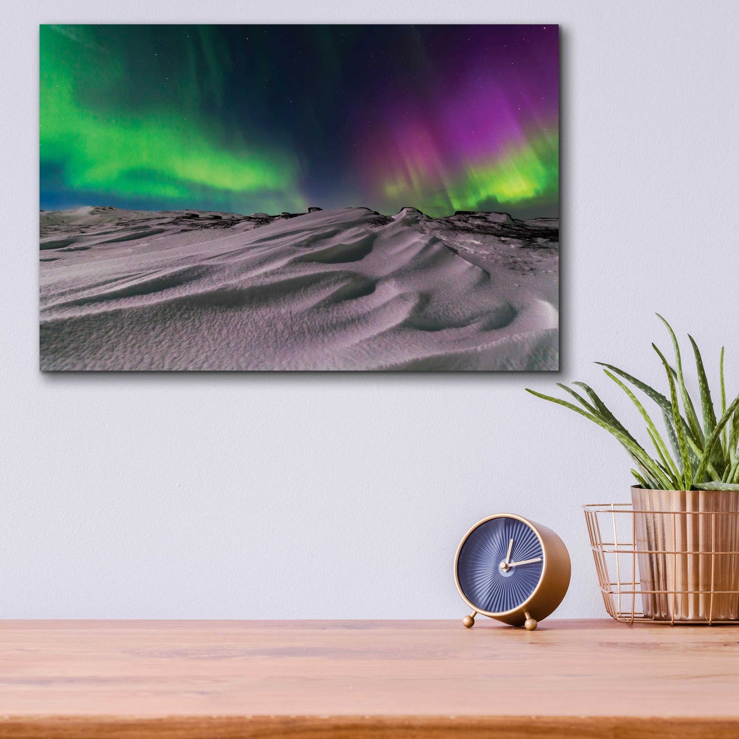 Epic Art 'Northern Lights On The Arctic Ocean Shore 1' by Epic Portfolio, Acrylic Glass Wall Art,16x12