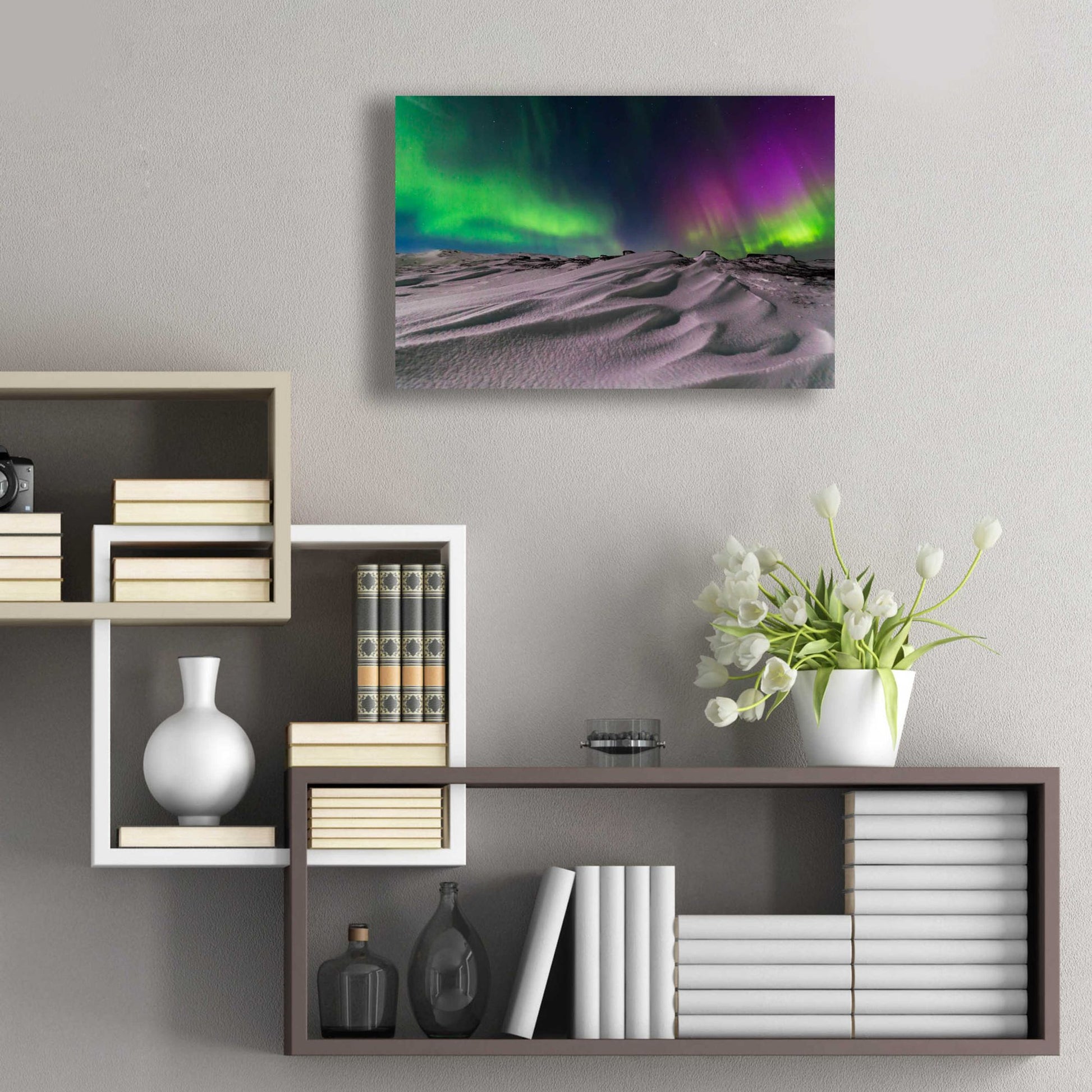 Epic Art 'Northern Lights On The Arctic Ocean Shore 1' by Epic Portfolio, Acrylic Glass Wall Art,24x16