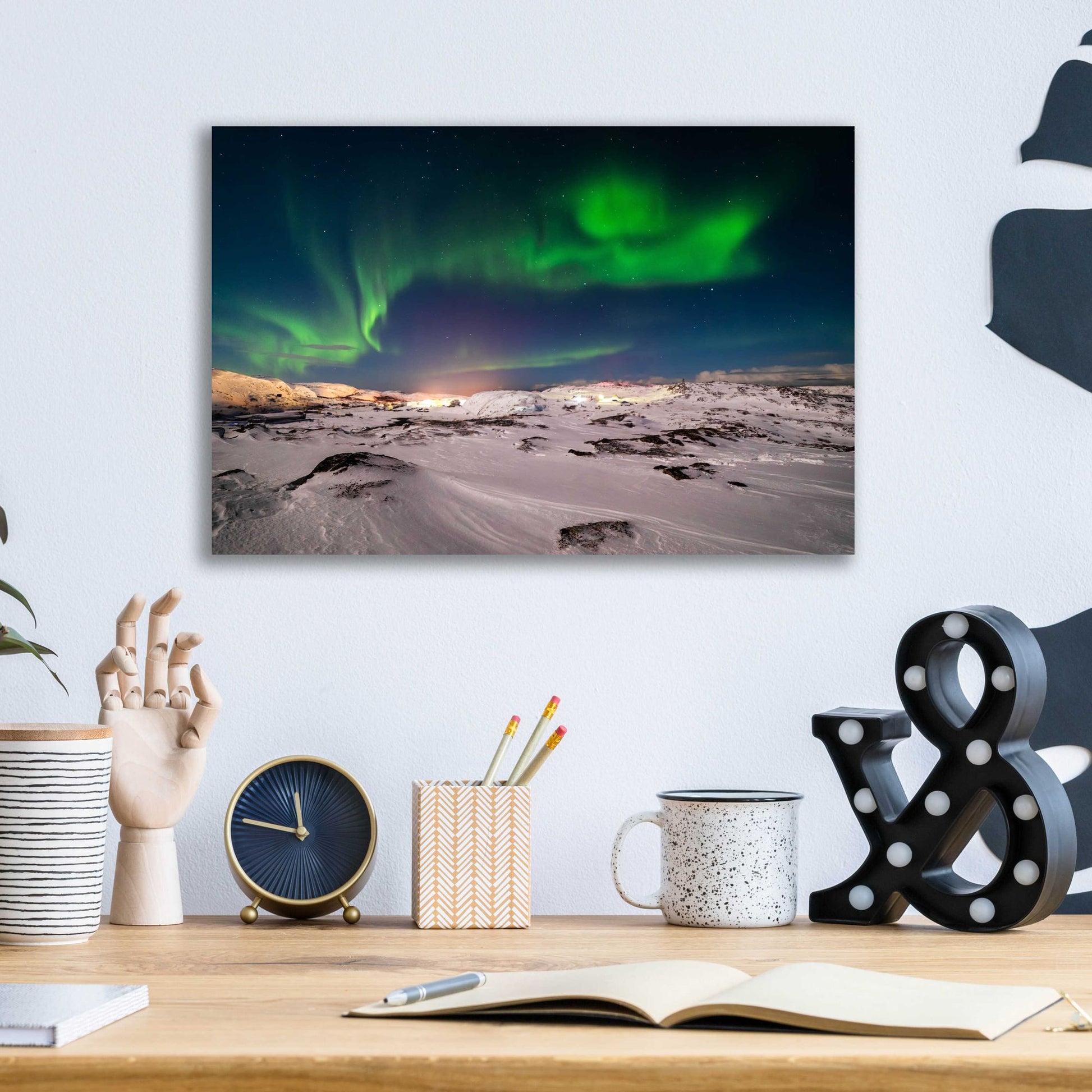 Epic Art 'Northern Lights On The Arctic Ocean Shore 2' by Epic Portfolio, Acrylic Glass Wall Art,16x12