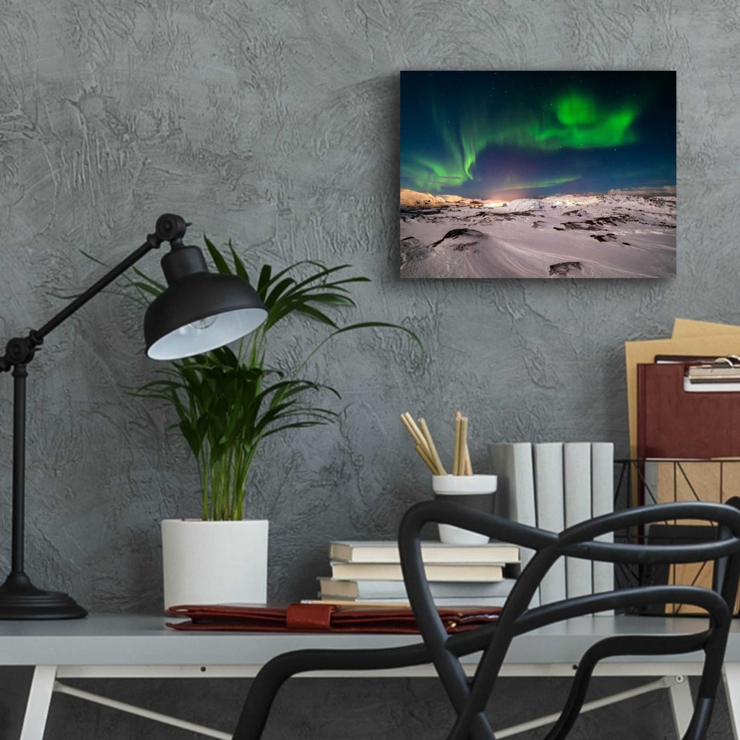 Epic Art 'Northern Lights On The Arctic Ocean Shore 2' by Epic Portfolio, Acrylic Glass Wall Art,16x12