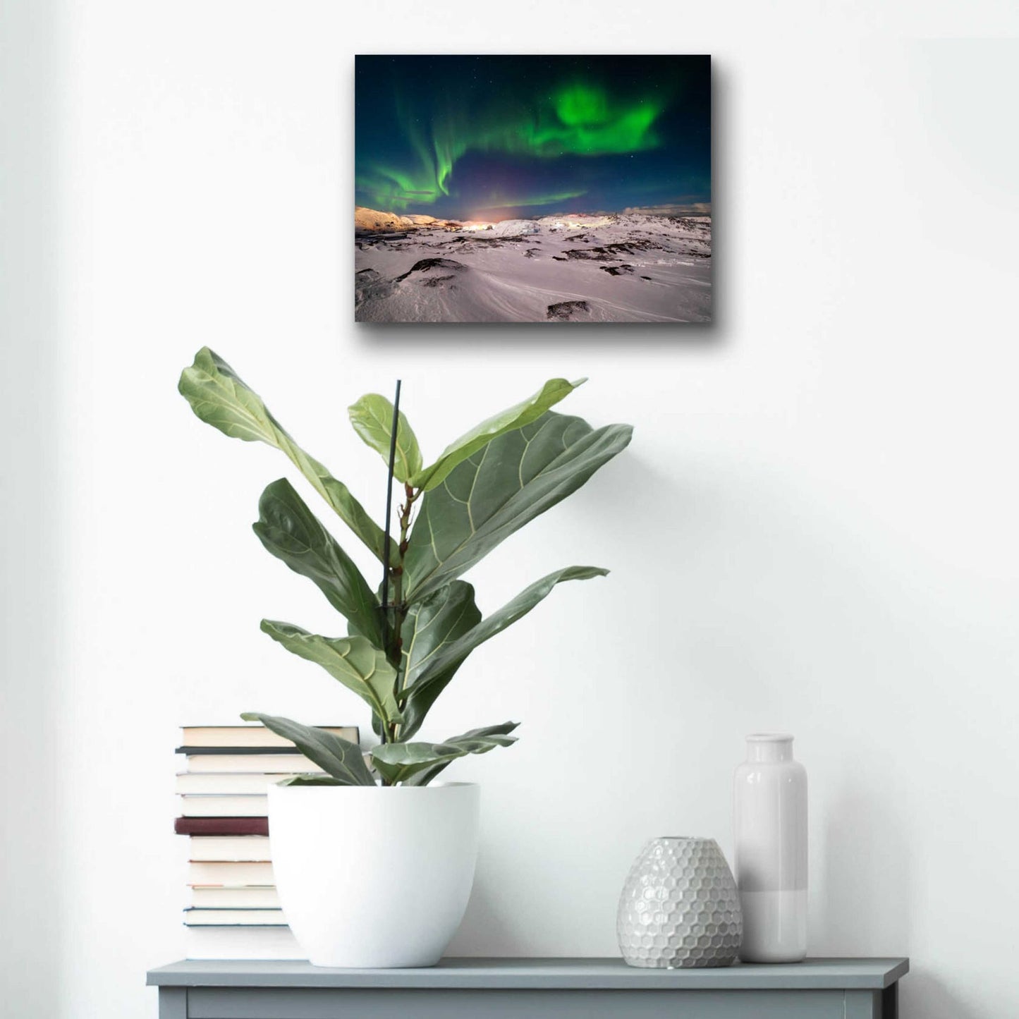 Epic Art 'Northern Lights On The Arctic Ocean Shore 2' by Epic Portfolio, Acrylic Glass Wall Art,16x12