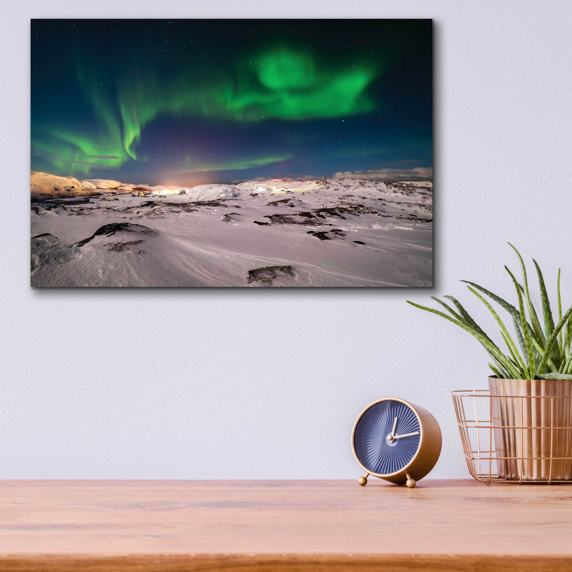 Epic Art 'Northern Lights On The Arctic Ocean Shore 2' by Epic Portfolio, Acrylic Glass Wall Art,16x12