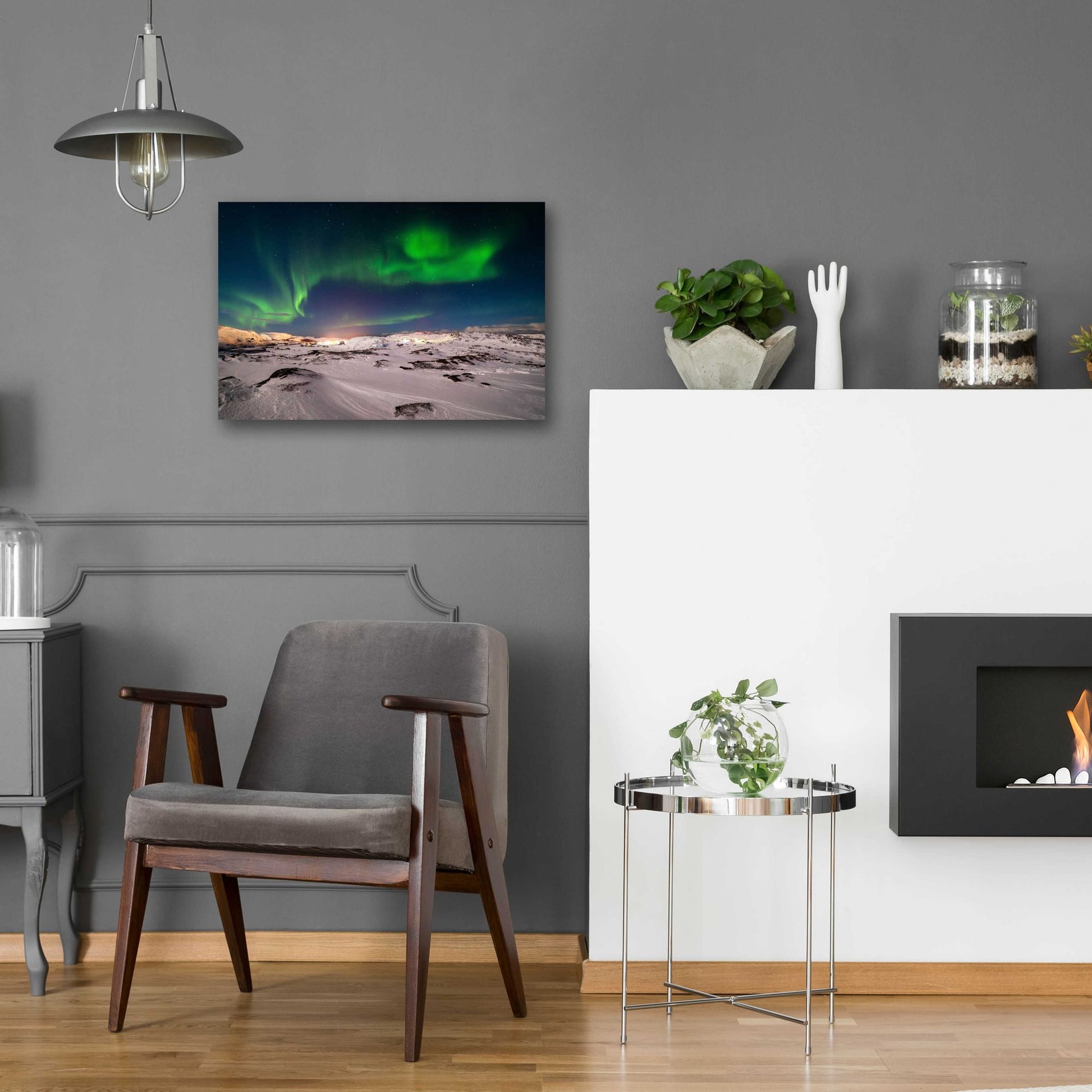 Epic Art 'Northern Lights On The Arctic Ocean Shore 2' by Epic Portfolio, Acrylic Glass Wall Art,24x16